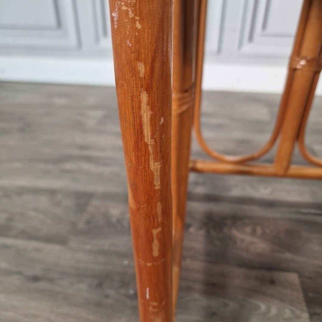 photo for sale Vintage Rattan Side Table Cane Top Wicker Lamp Occasional Boho Bamboo Style