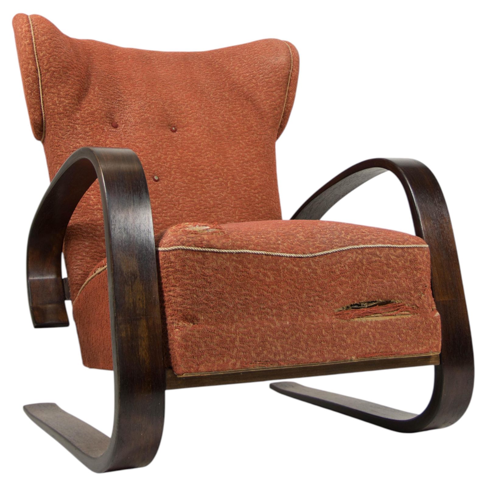 Zeldzame wingback bentwood tank fauteuil van Navratil, Tsjecho-Slowakije, jaren 1930