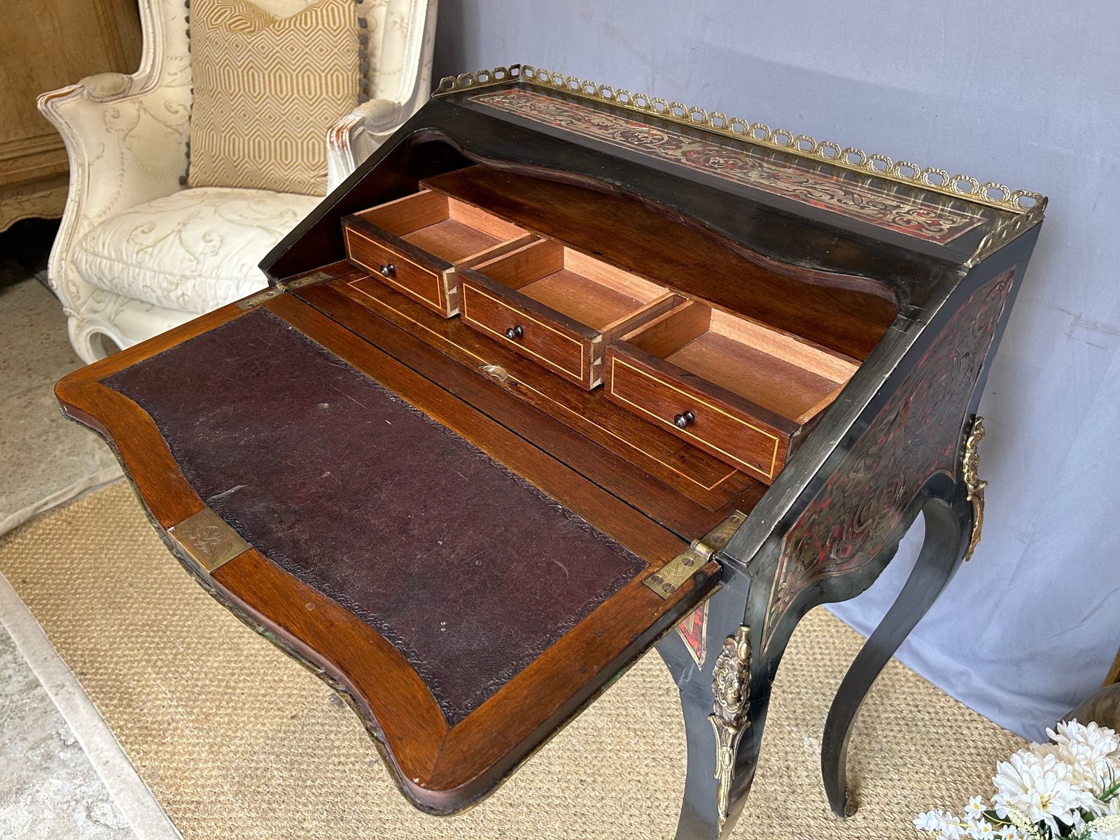 Antique Ladies French Boulle Writing Desk Bureau photo Furniture