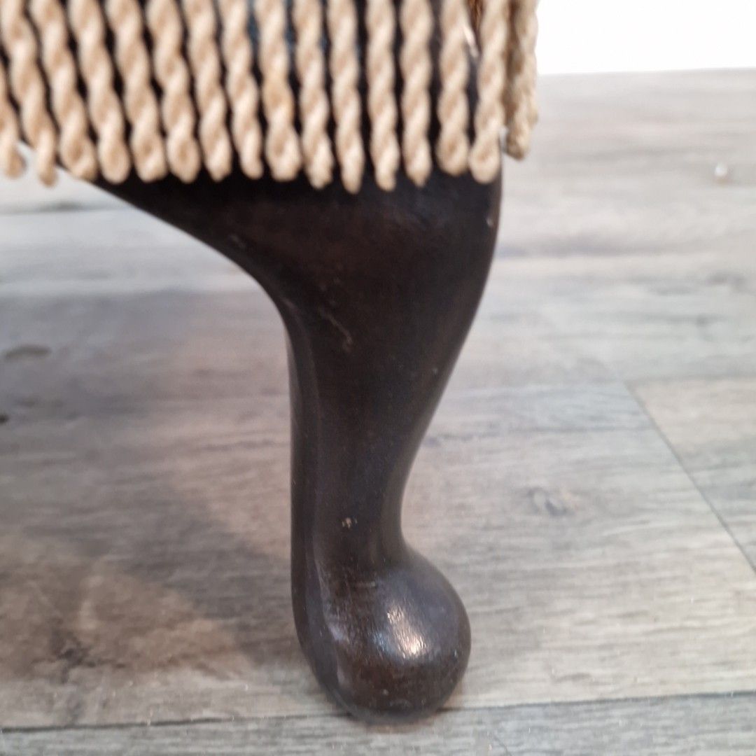 Vintage Tufted Foot Stool Queen Anne Style Upholstered Ottoman For Restoration photo buy