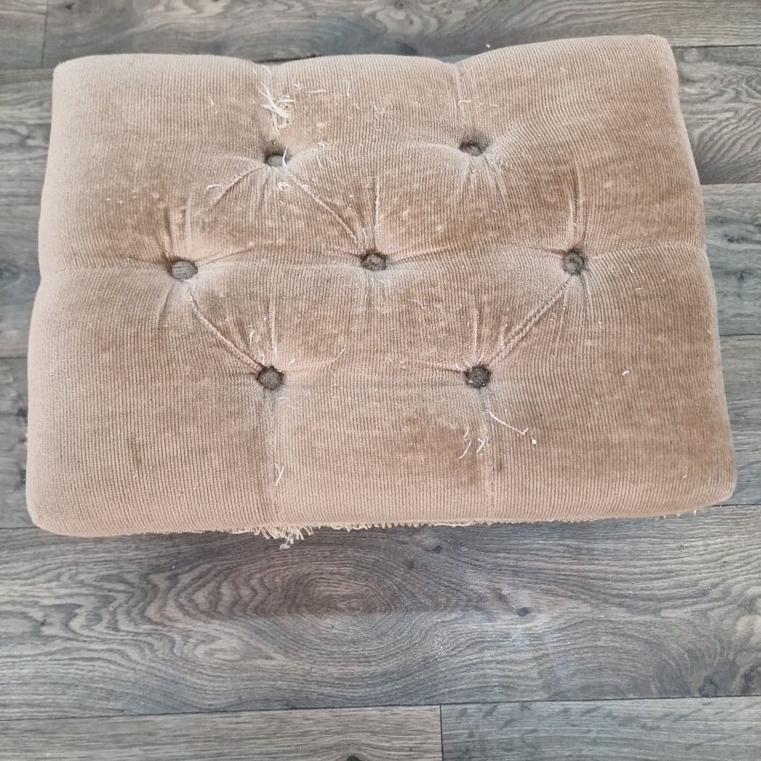 Vintage Tufted Foot Stool Queen Anne Style Upholstered Ottoman For Restoration photo vintage