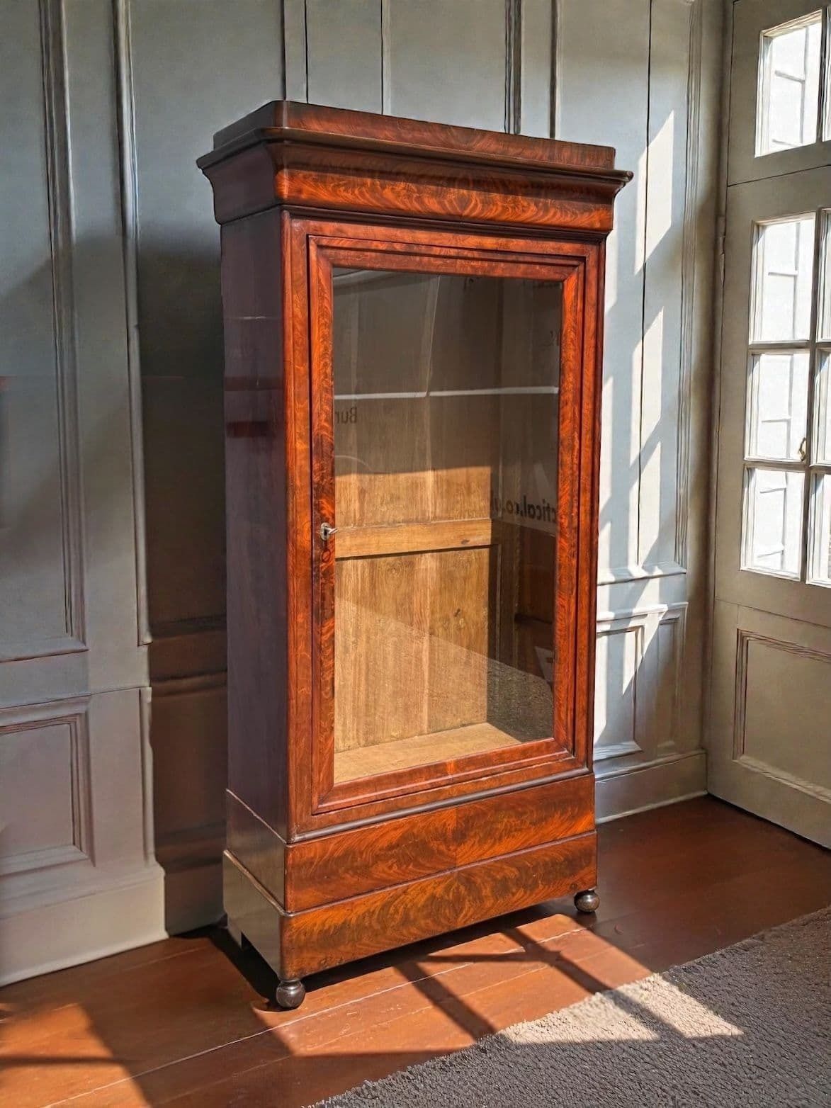 Antique Glazed Armoire Display Cabinet French Oak Dark Burle Walnut Exterior photo 1295.0