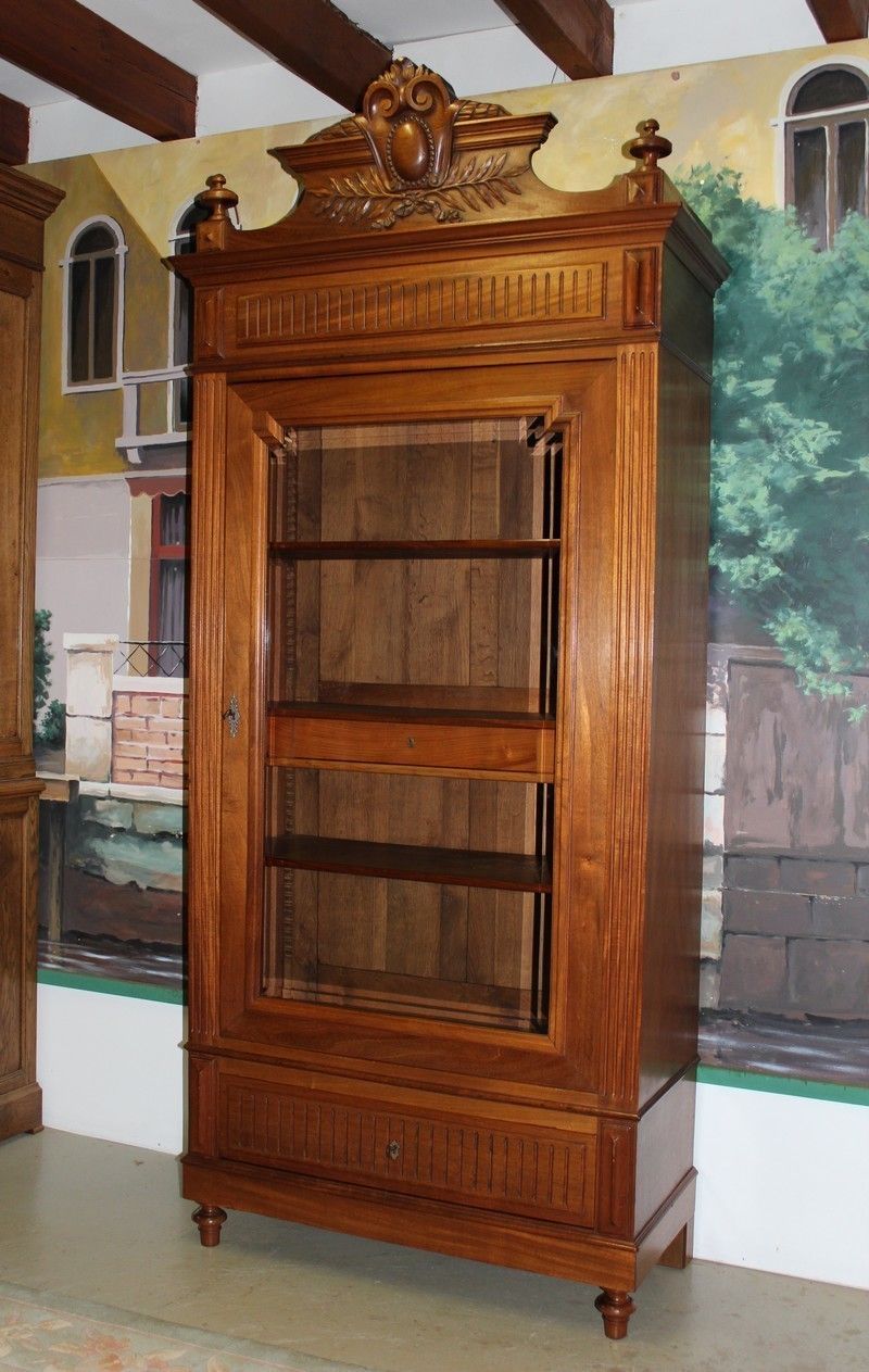 Wardrobe 1 Door Glazed Mahogany 20th