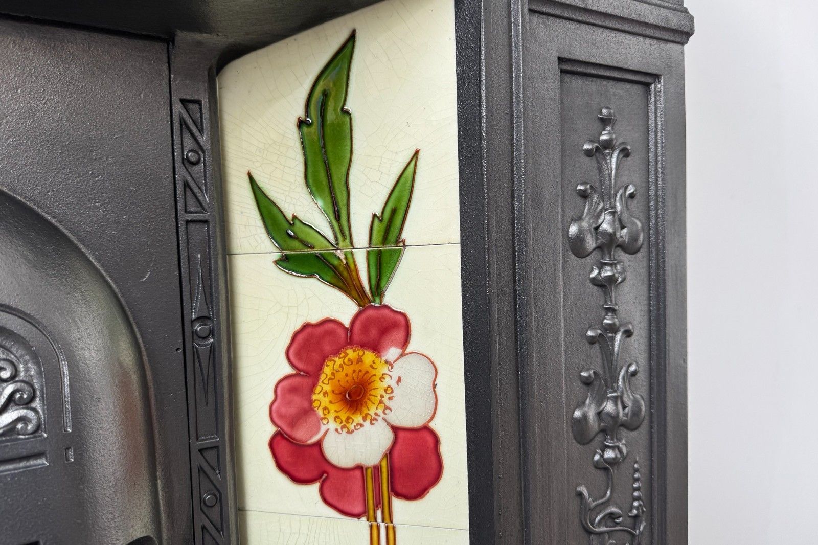 photo for sale Edwardian Cast Iron Tiled Fireplace Circa 1902. Large Antique Reclaimed Restored