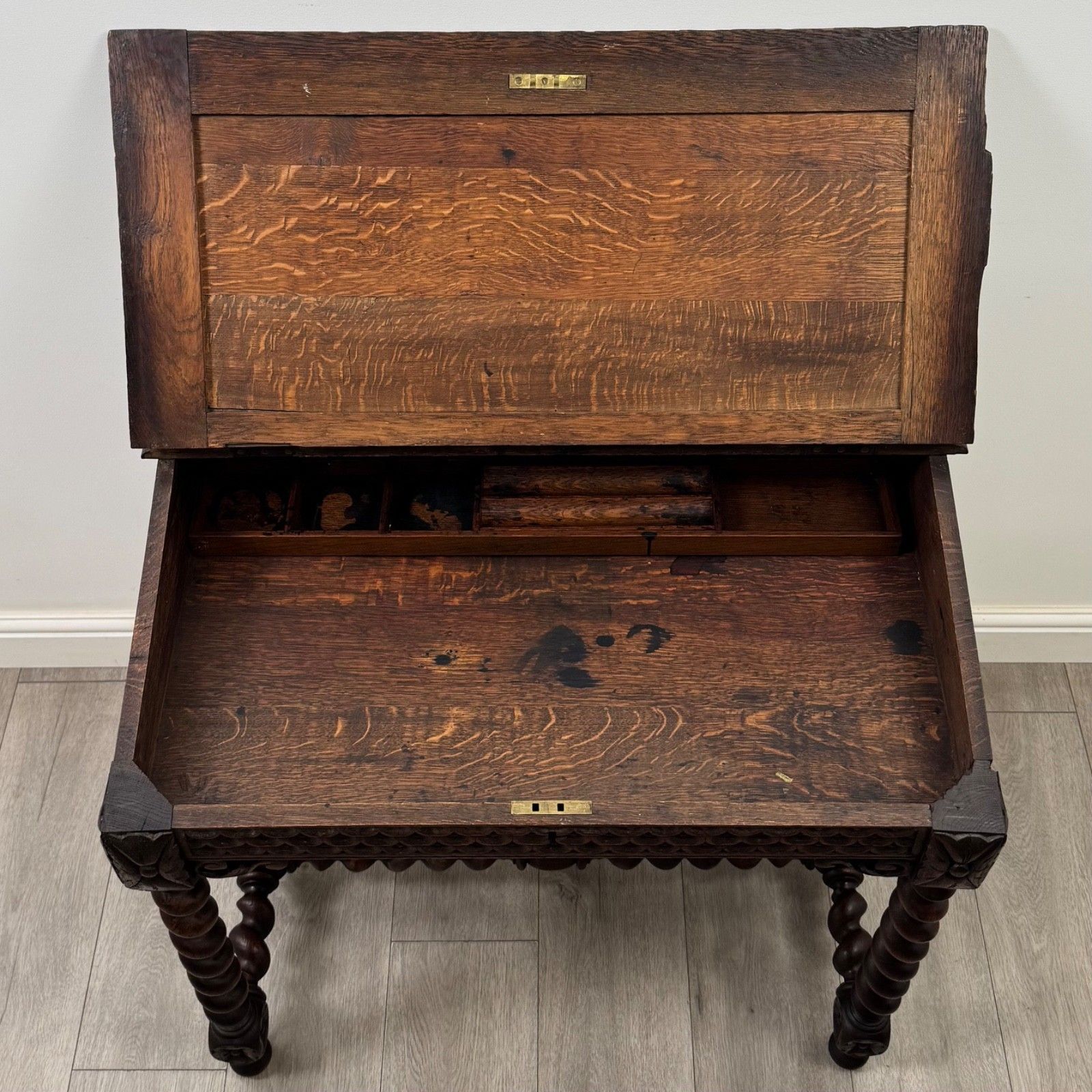 photo for sale Antique 19th Century Victorian Carved Oak Writing Table ( Af 5800 )