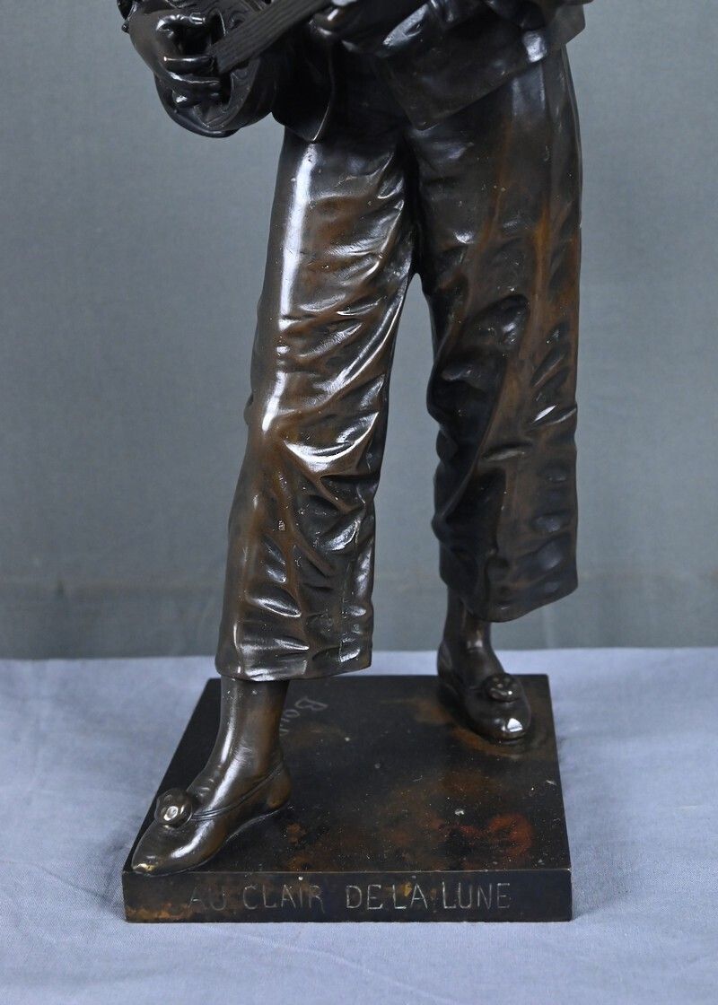 photo vintage Important Bronze Sculpture "By The Light Of The Moon" Signed Bouret – Late 19th Century