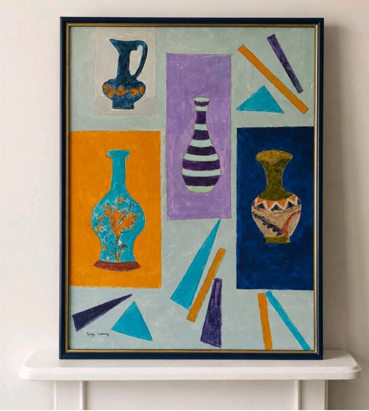 Mid Century Style Abstract Still Life Acrylic Painting By Ruby Laming photo furniture