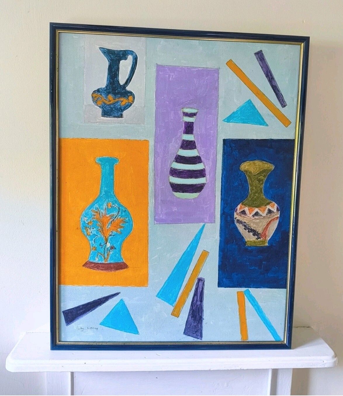 Mid Century Style Abstract Still Life Acrylic Painting By Ruby Laming photo 275.0