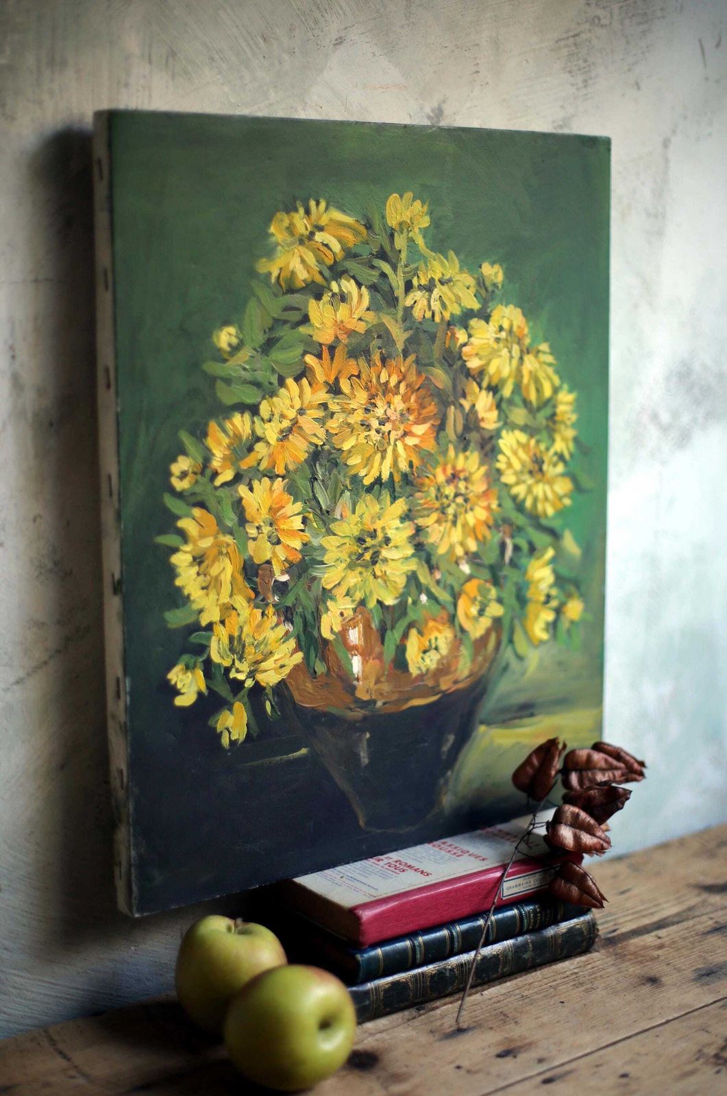 Original French Oil Painting On Canvas Yellow Sunflowers Flowers Floral Still Life Picture photo Art