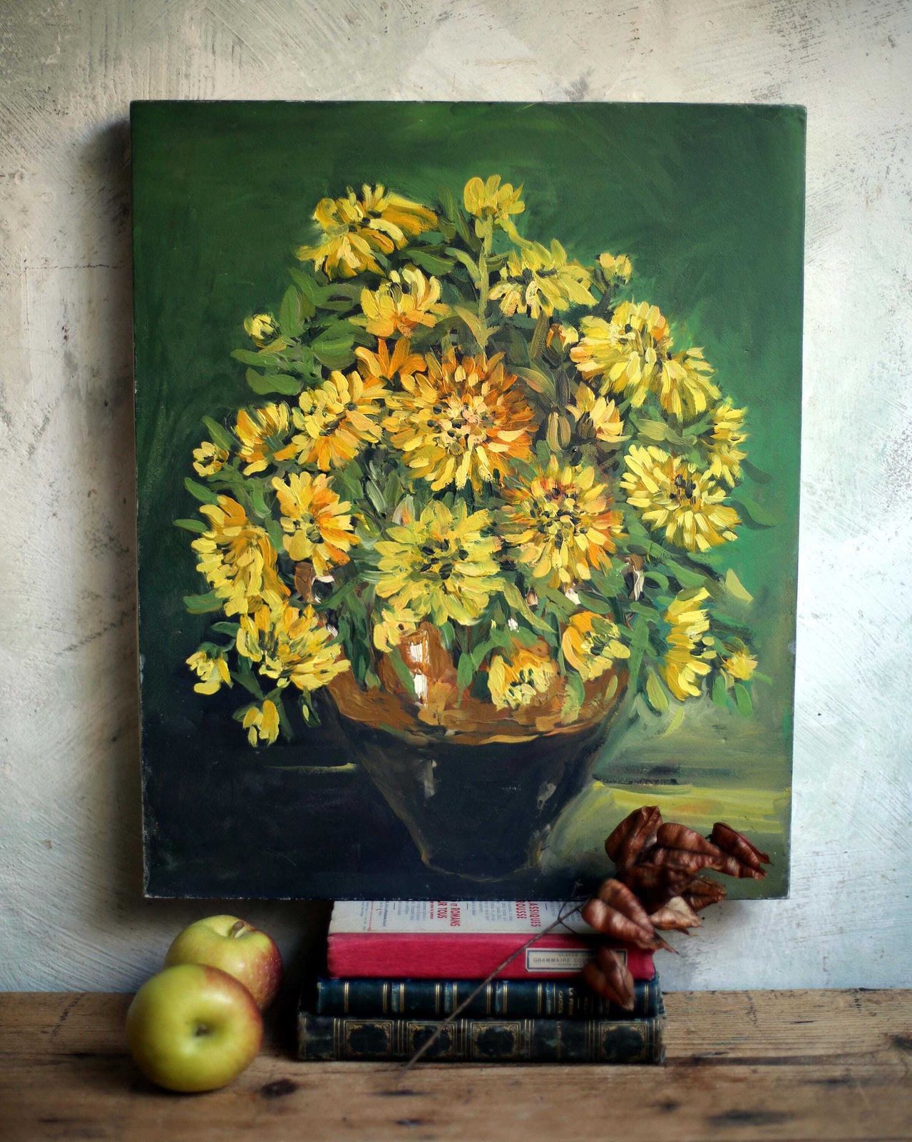 Original French Oil Painting On Canvas Yellow Sunflowers Flowers Floral Still Life Picture photo 147.0