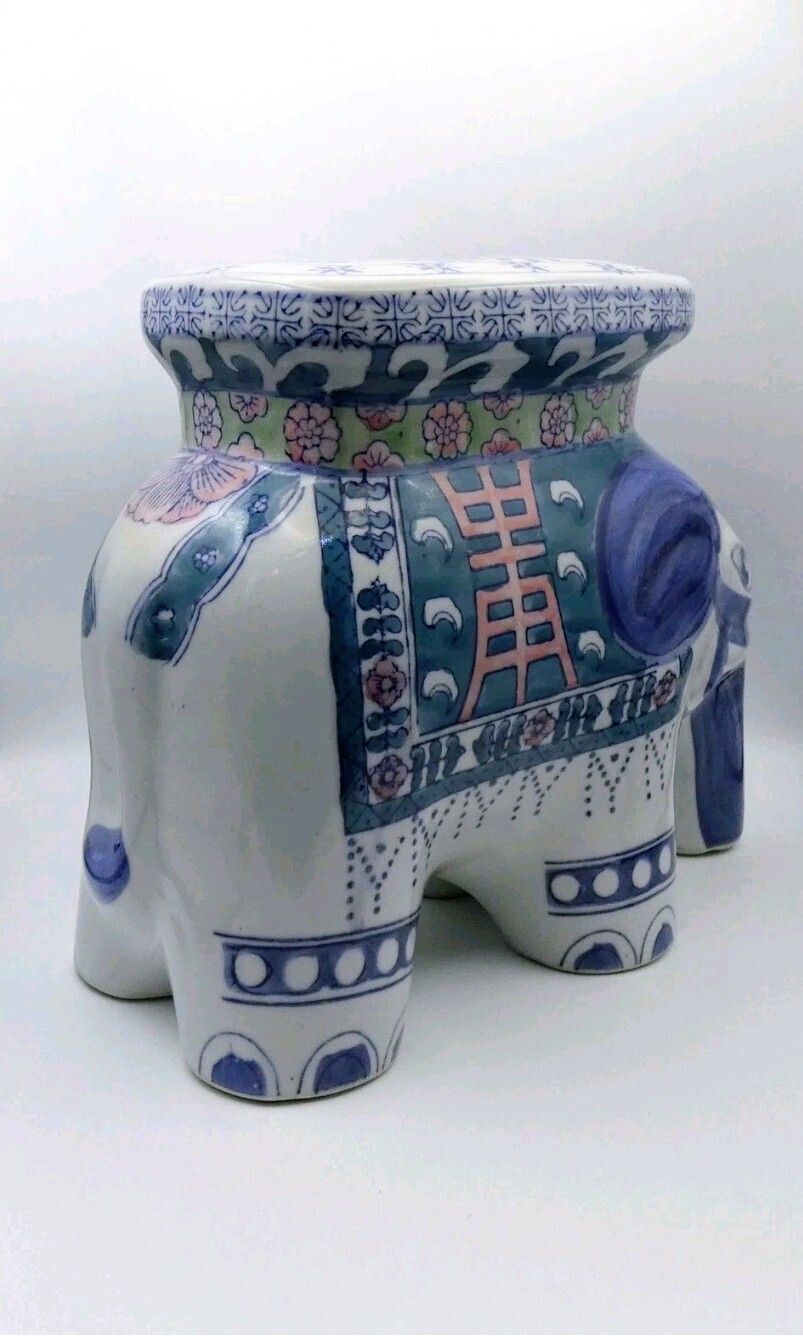 Vintage Chinoiserie Elephant Ceramic Plant Stand Garden Seat Planter Display Stool photo buy