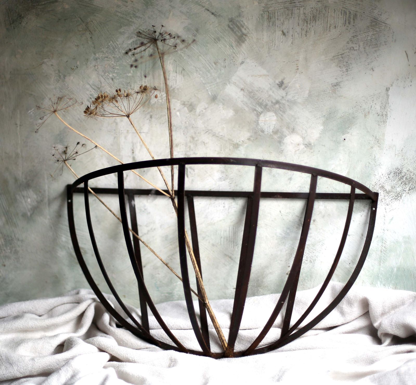 Antique Hay Feeder Rack French Wrought Iron Wall Manger Barn Decor photo vintage