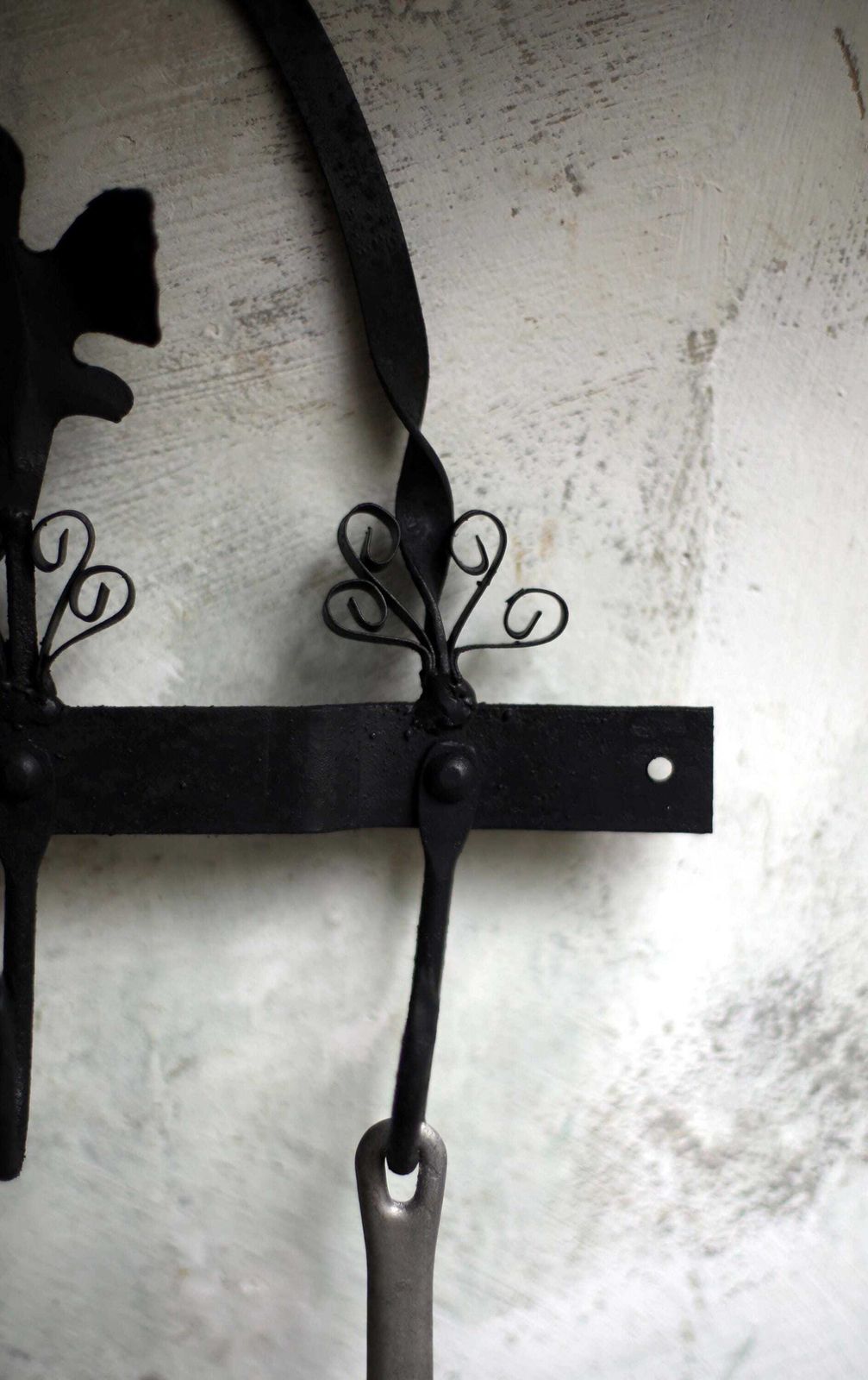 Antique Pan Rack Wall Mounted Pot Hanger Wrought Iron Hooks With Butterflies photo Furniture