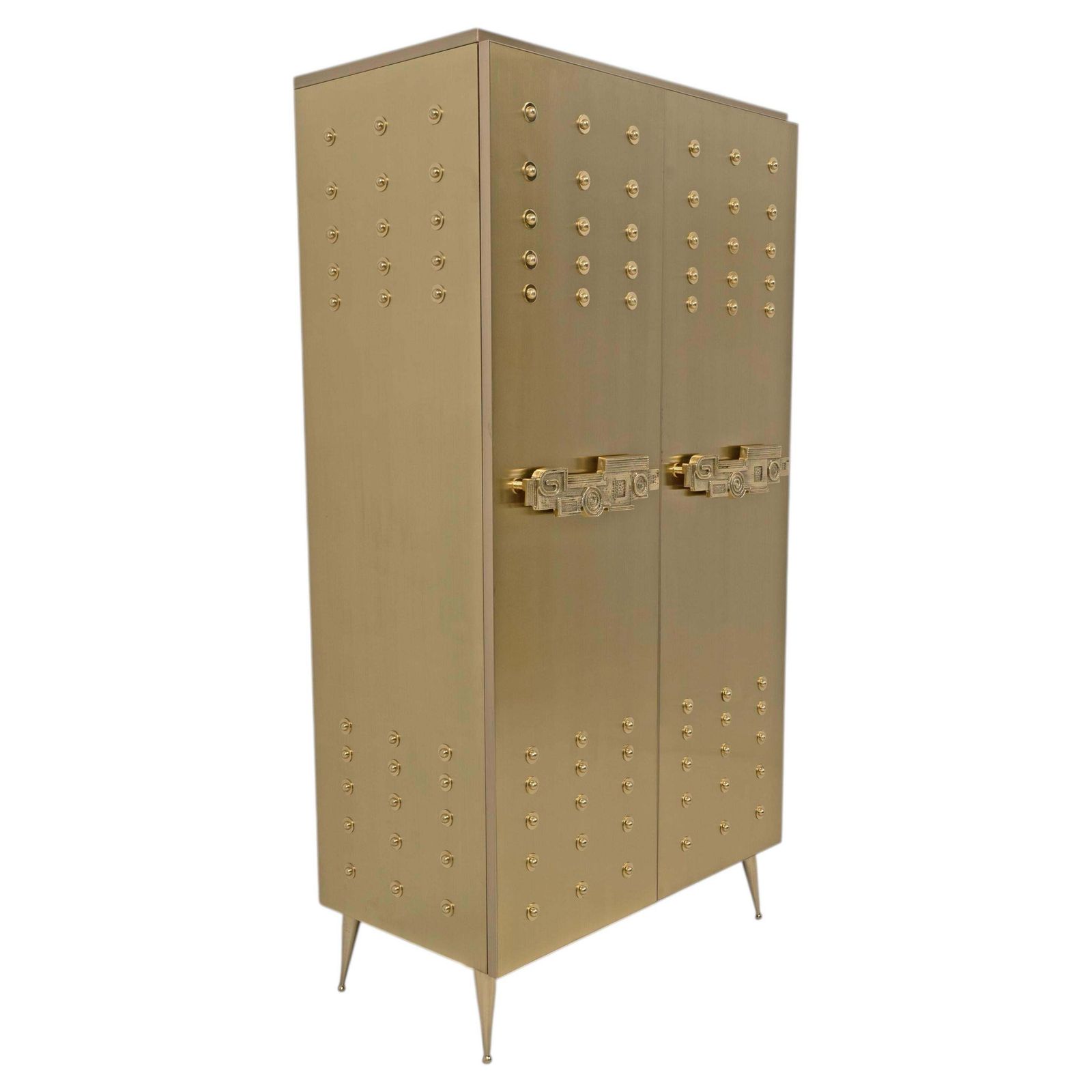 Italian Brass Bar Cabinet With Sculptural Cast Brass Handles