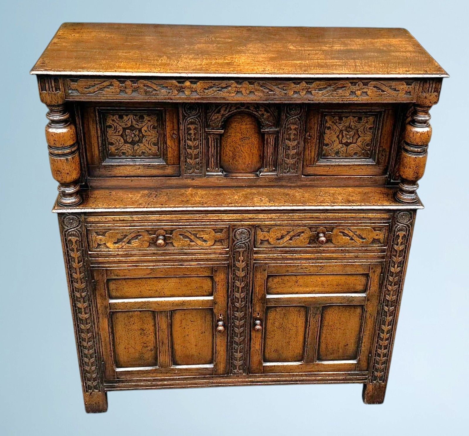 Carved Oak Court Cupboard / Sideboard photo vintage