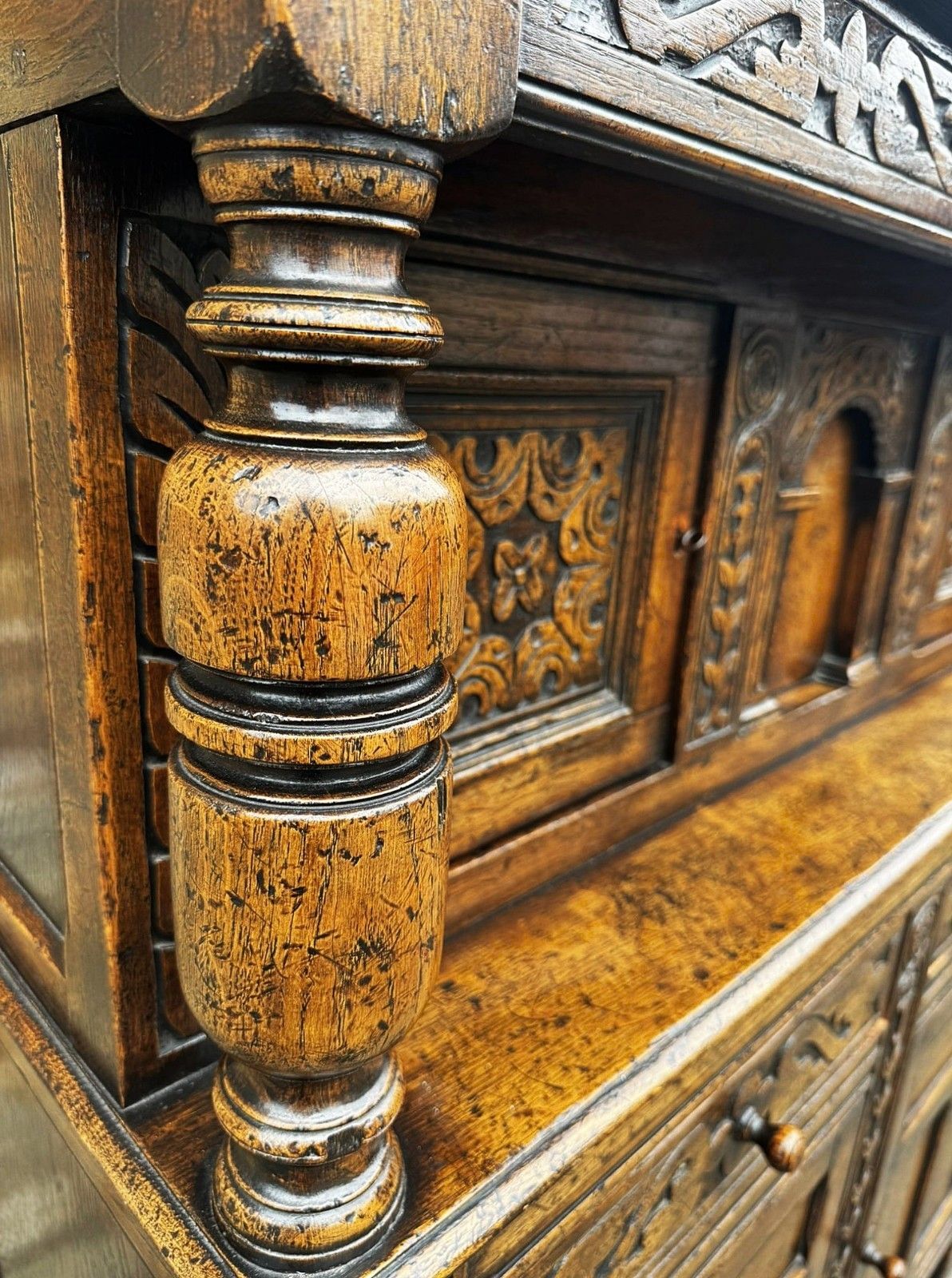 photo furniture Carved Oak Court Cupboard / Sideboard