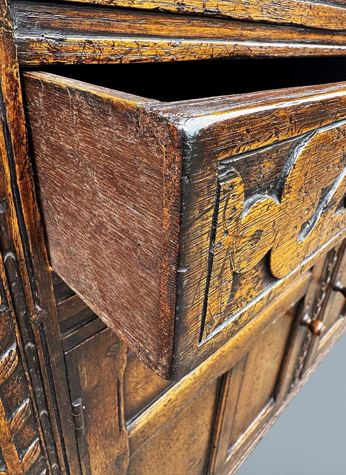 Furniture Carved Oak Court Cupboard / Sideboard photo