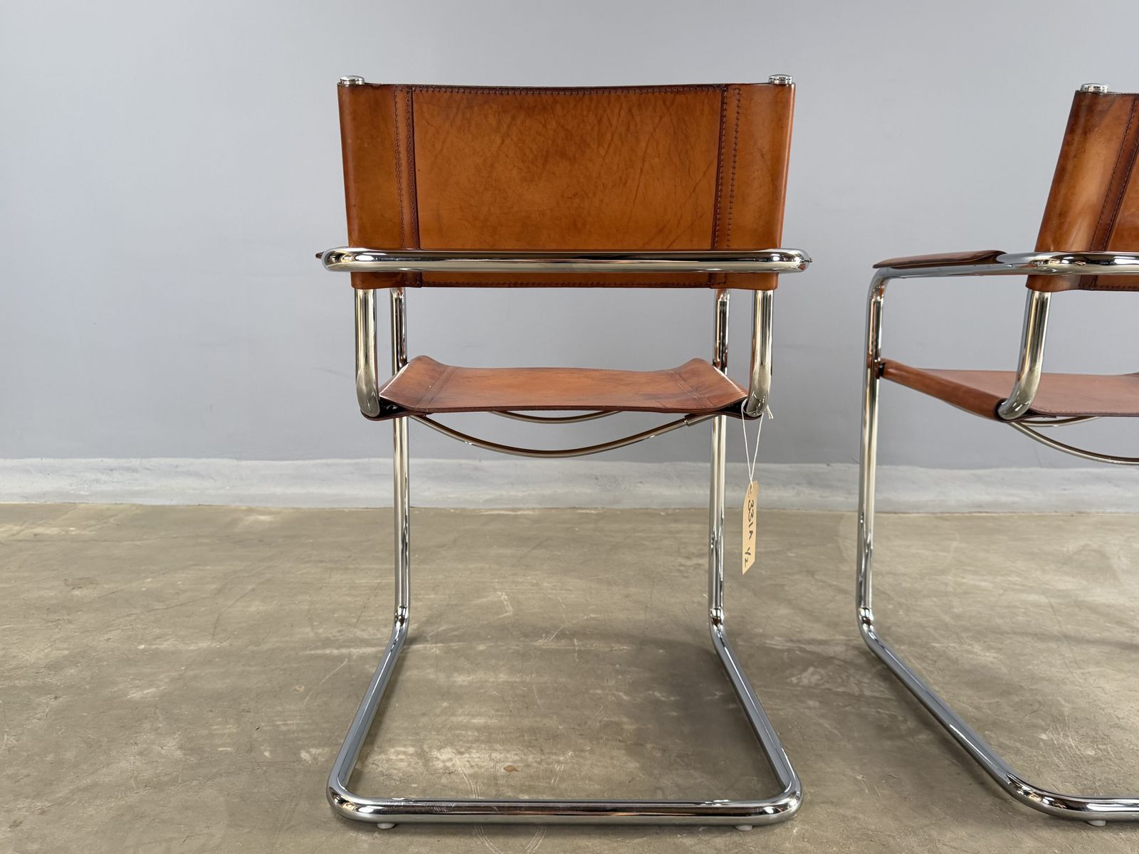 2995.0 Pair Dining Or Desk Chair Mart Stam Marcel Breuer S34 Set Of 2 Two Chrome Tan Cognac Brown Leather Cantilever Bauhaus Matteo Grassi photo