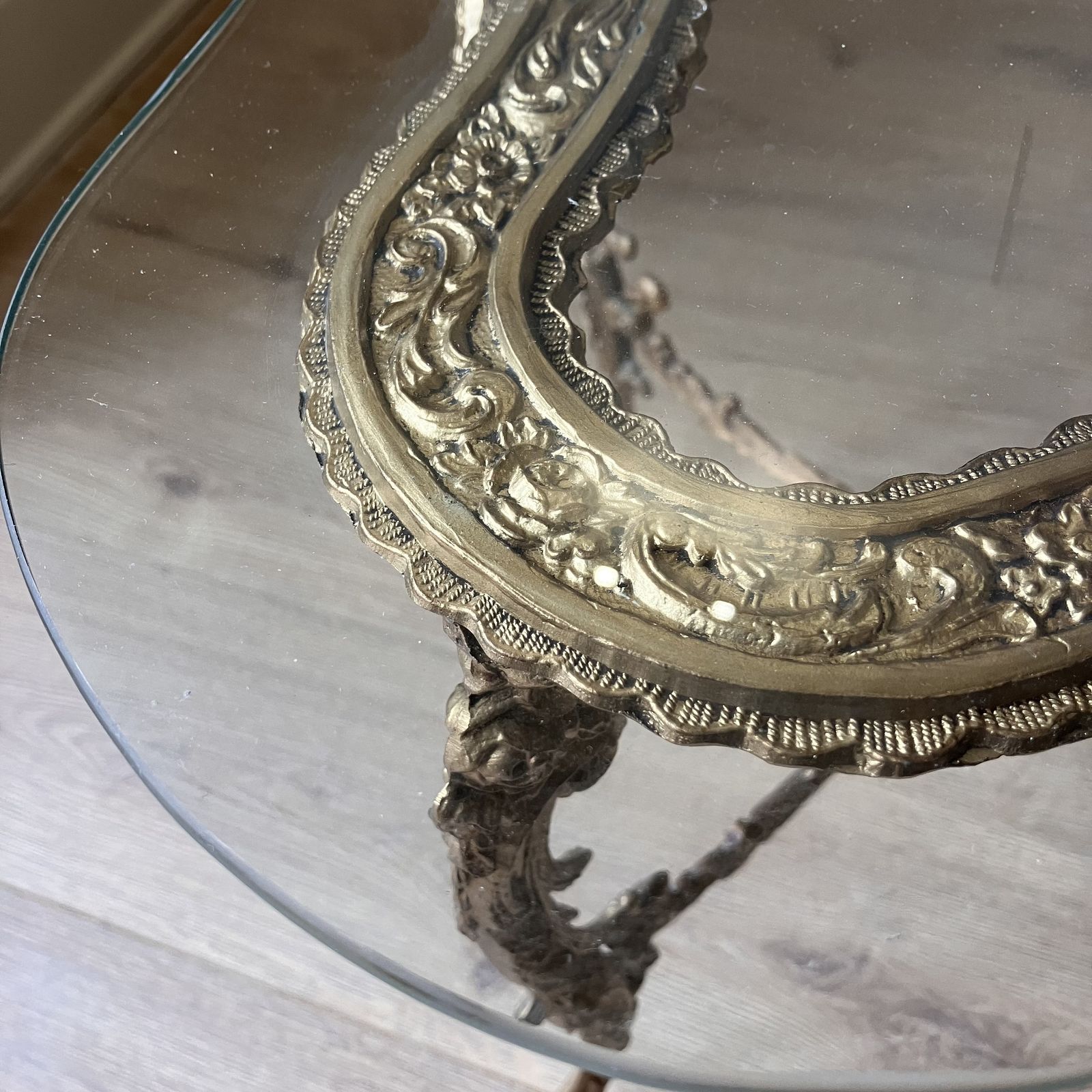 An Antique French Brass And Glass Side Table photo for sale