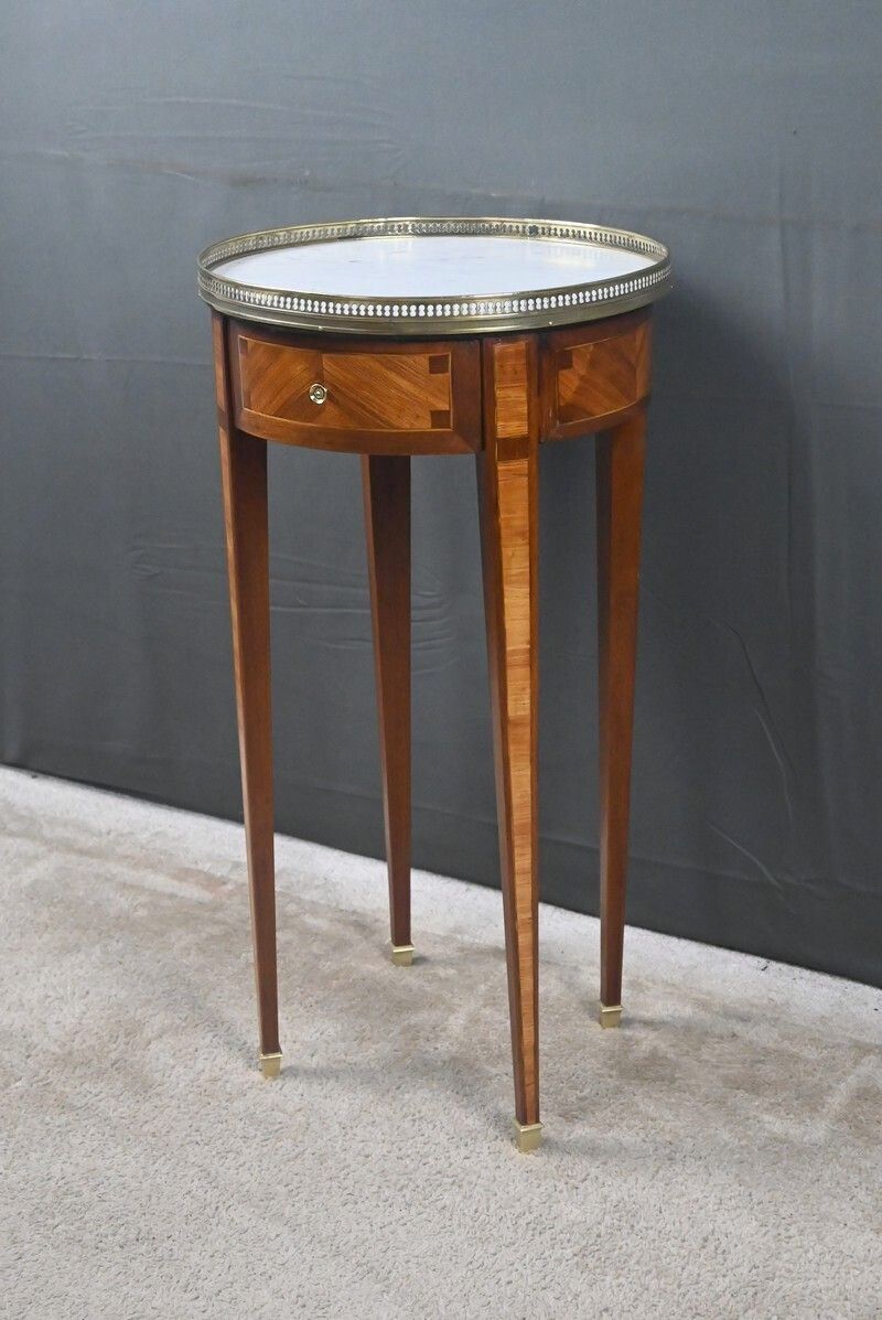 Small Marquetry Side Table, Louis XVI Style – Early 20th Century photo for sale