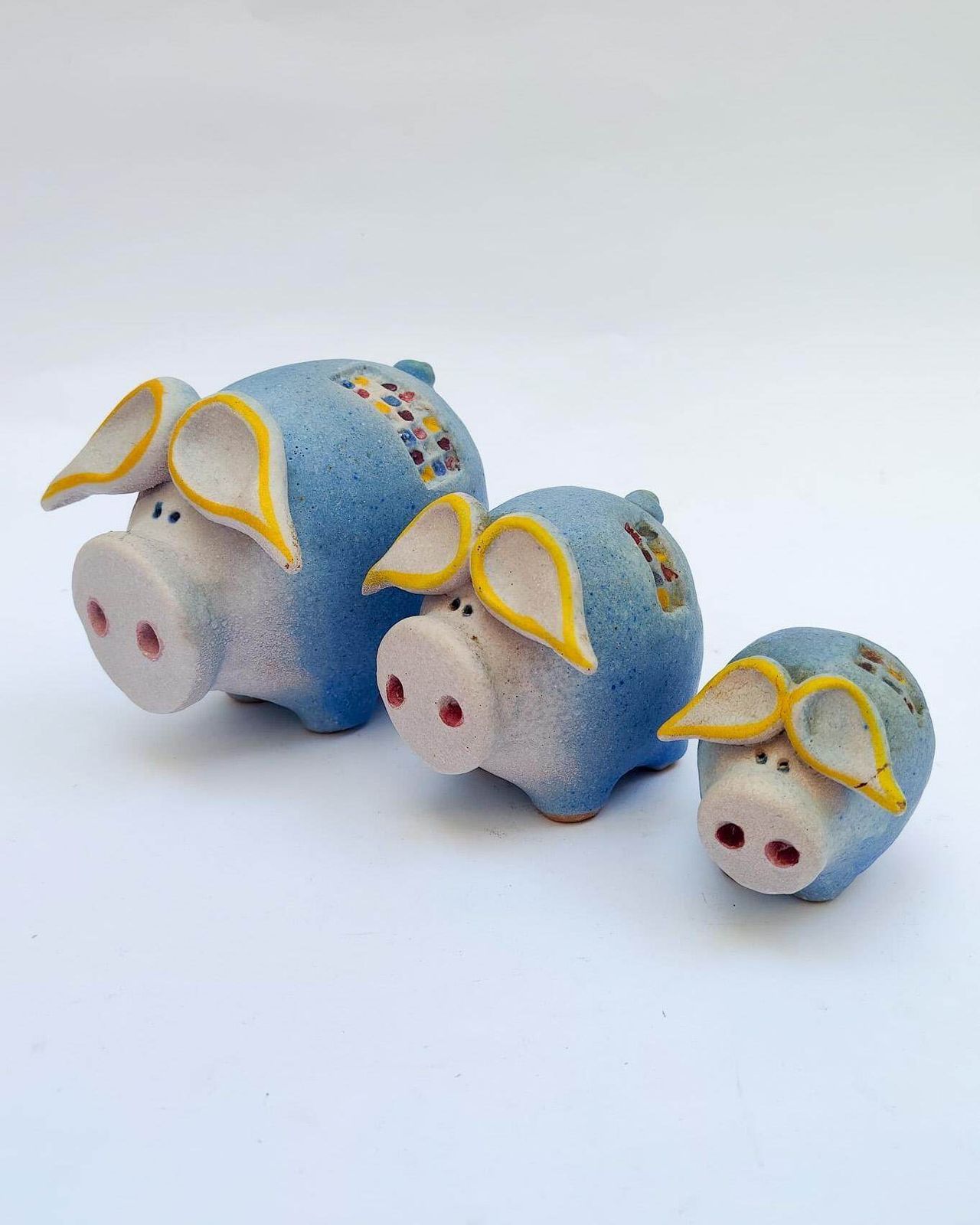 Lot de 3 figurines en céramique Gli Etruschi représentant des cochons, par Ivo De Santis, ère Bitossi vintage