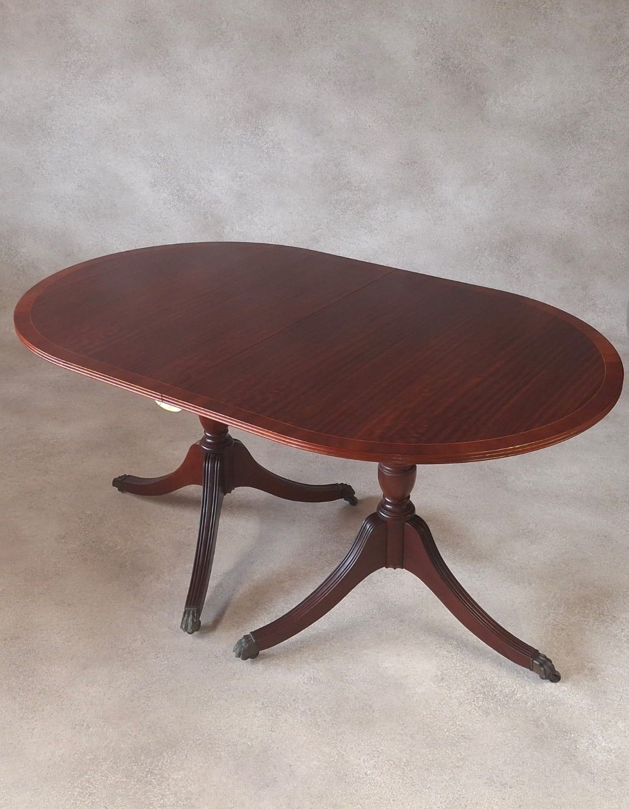 145.0 Regency Style Mahogany Twin Pedestal Dining Table Oval Vintage Reproduction photo