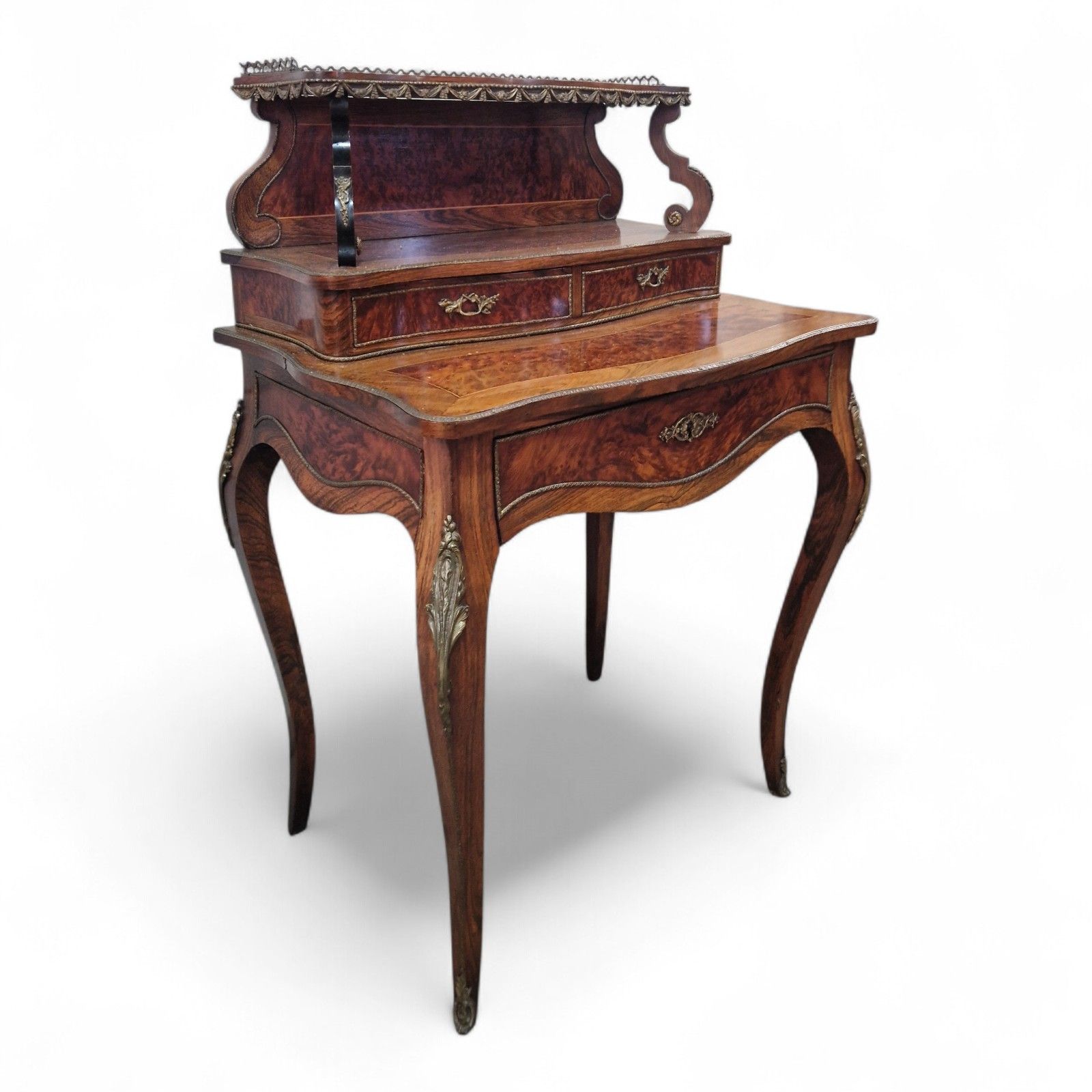 photo furniture French Louis XV Revival Bonheur Du Jour Writing Desk Marquetry Antique Bureau