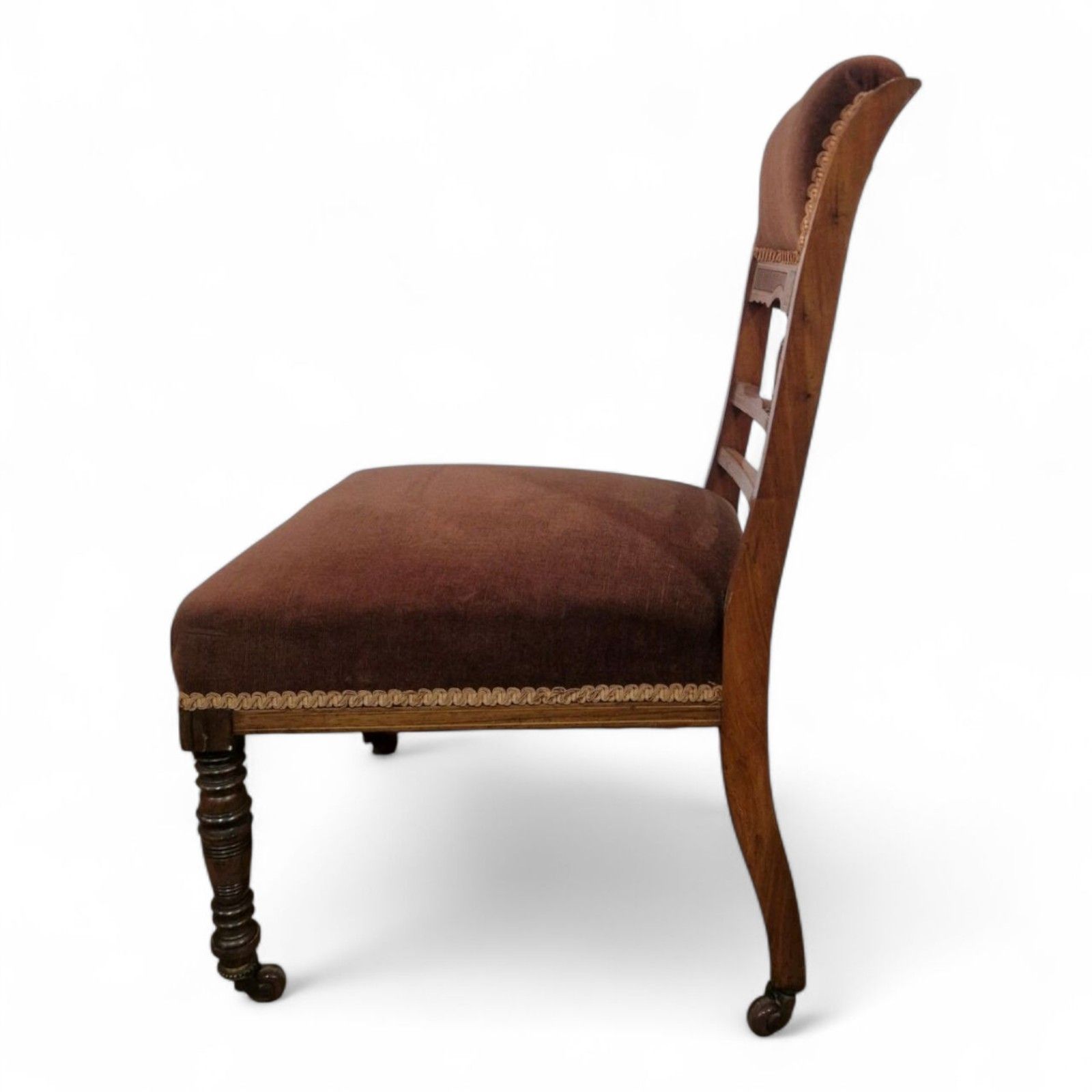 Victorian Mahogany Inlaid Slipper Chair Nursing Bedroom Seat Antique Carved photo vinterior
