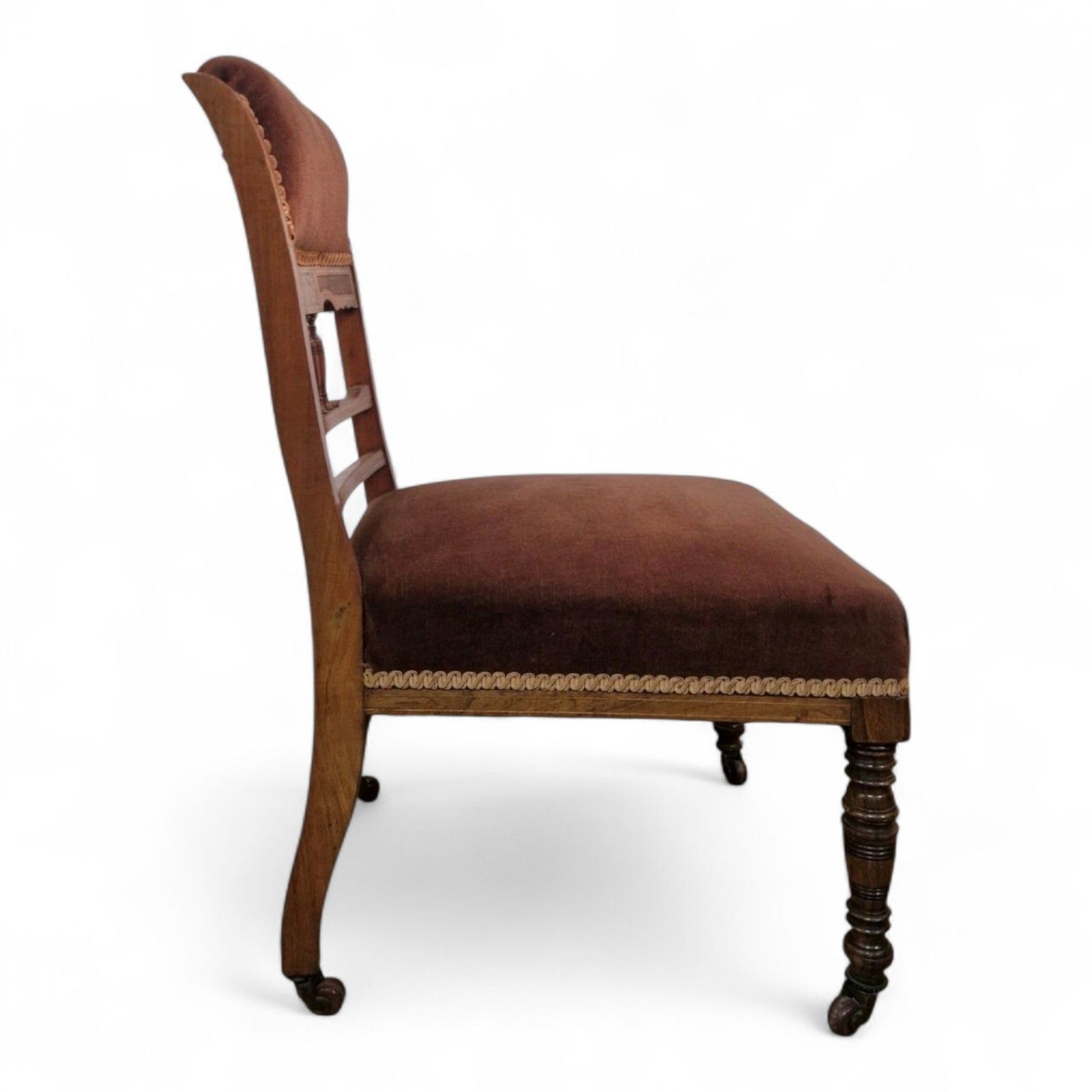 Victorian Mahogany Inlaid Slipper Chair Nursing Bedroom Seat Antique Carved photo vintage