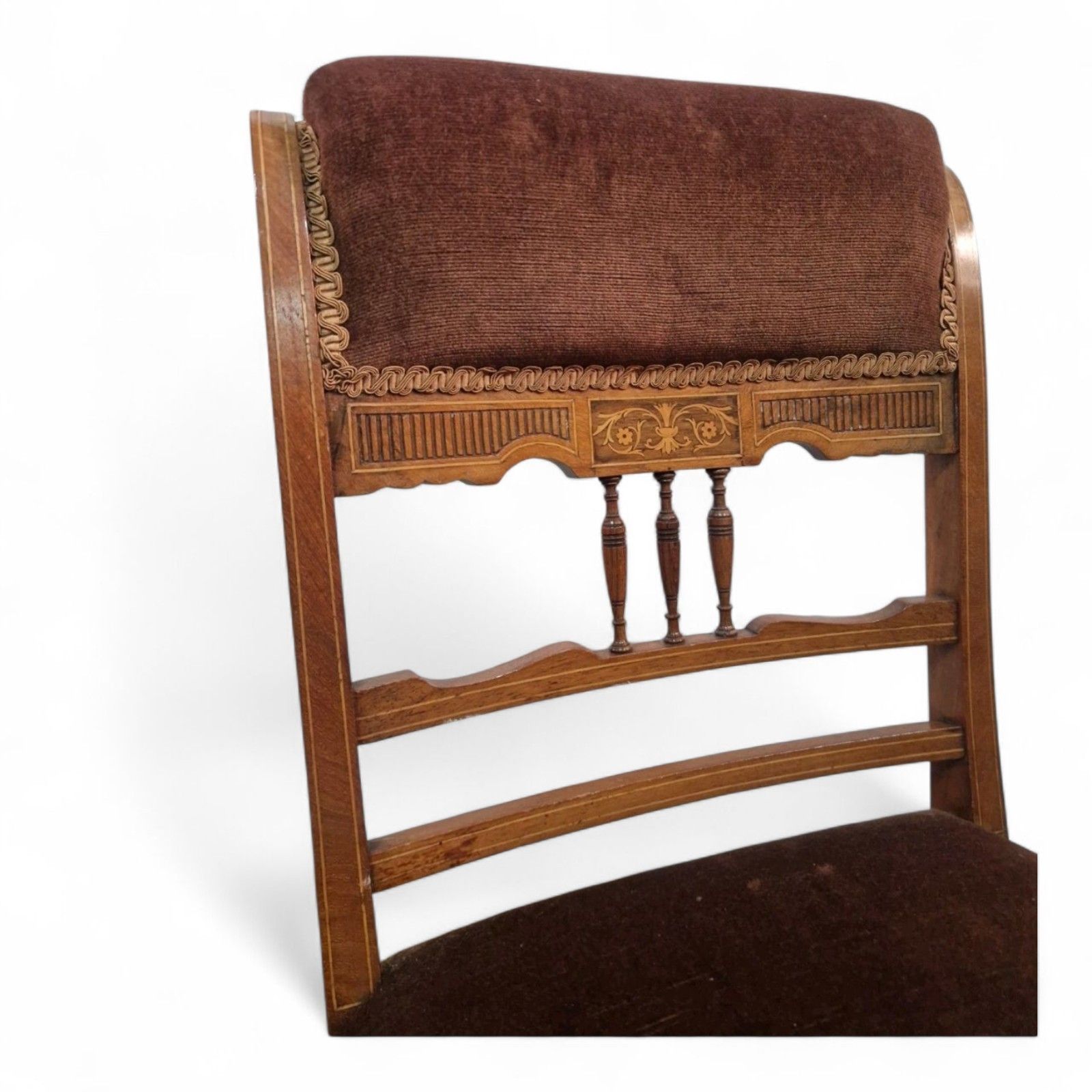 Furniture Victorian Mahogany Inlaid Slipper Chair Nursing Bedroom Seat Antique Carved photo