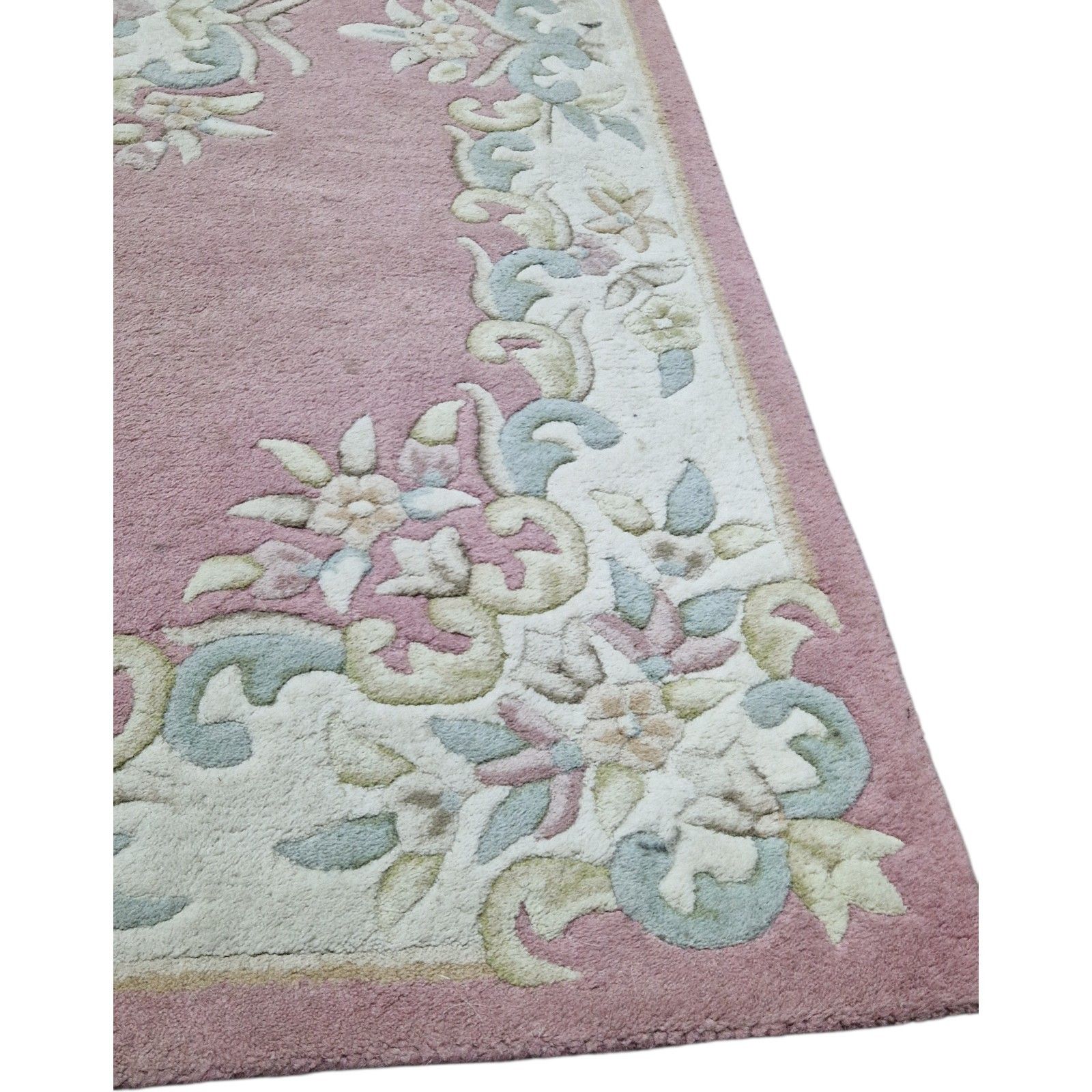 photo vinterior Vintage Chinese Floral Rug Pink Thick Pile Traditional Carpet 180x120cm