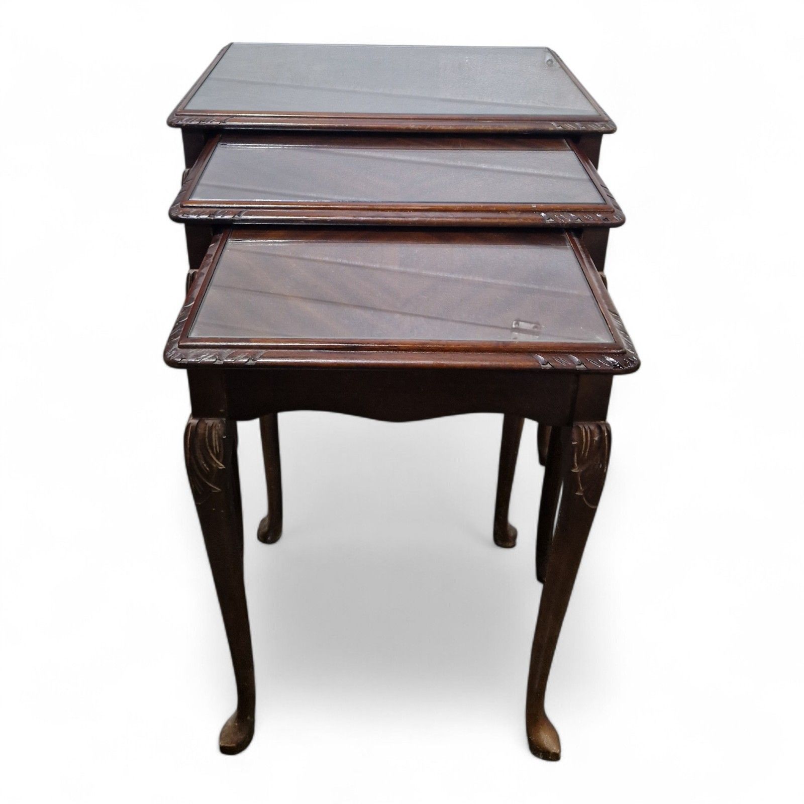 Carved Mahogany Nest Of 3 Tables Cabriole Leg Side Lamp Occasional Tables photo Furniture