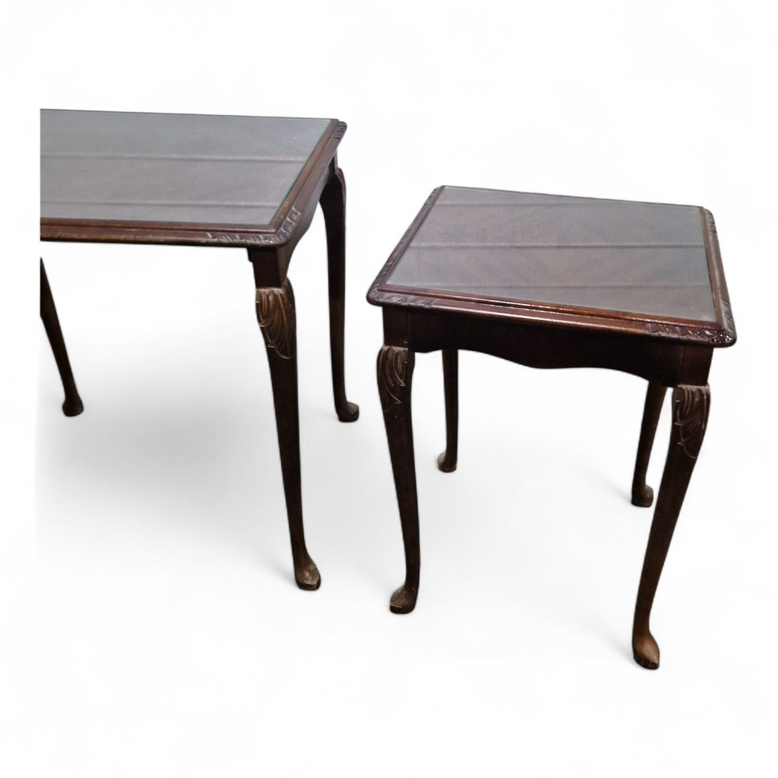 photo vinterior Carved Mahogany Nest Of 3 Tables Cabriole Leg Side Lamp Occasional Tables