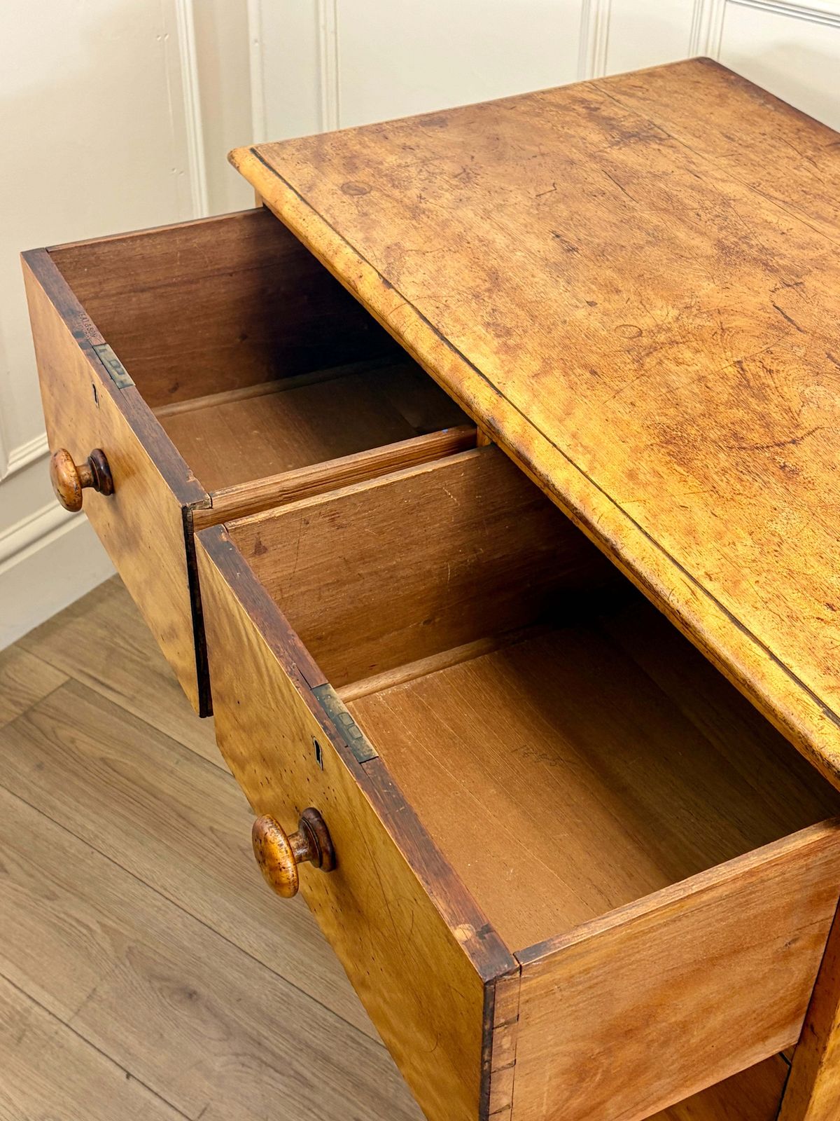 photo for sale Antique Heal & Son Bleached Satin Birch Chest Of Drawers.