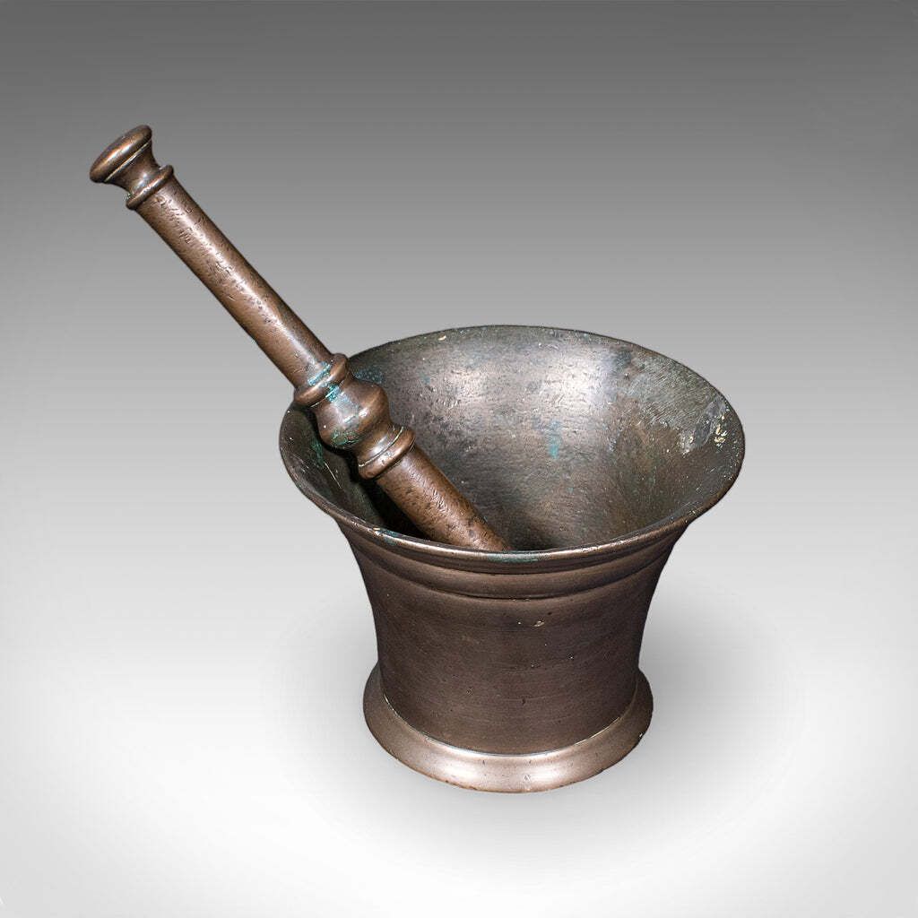 Antique Chemist's Counter Mortar & Pestle, English, Bronze, Apothecary, Georgian.