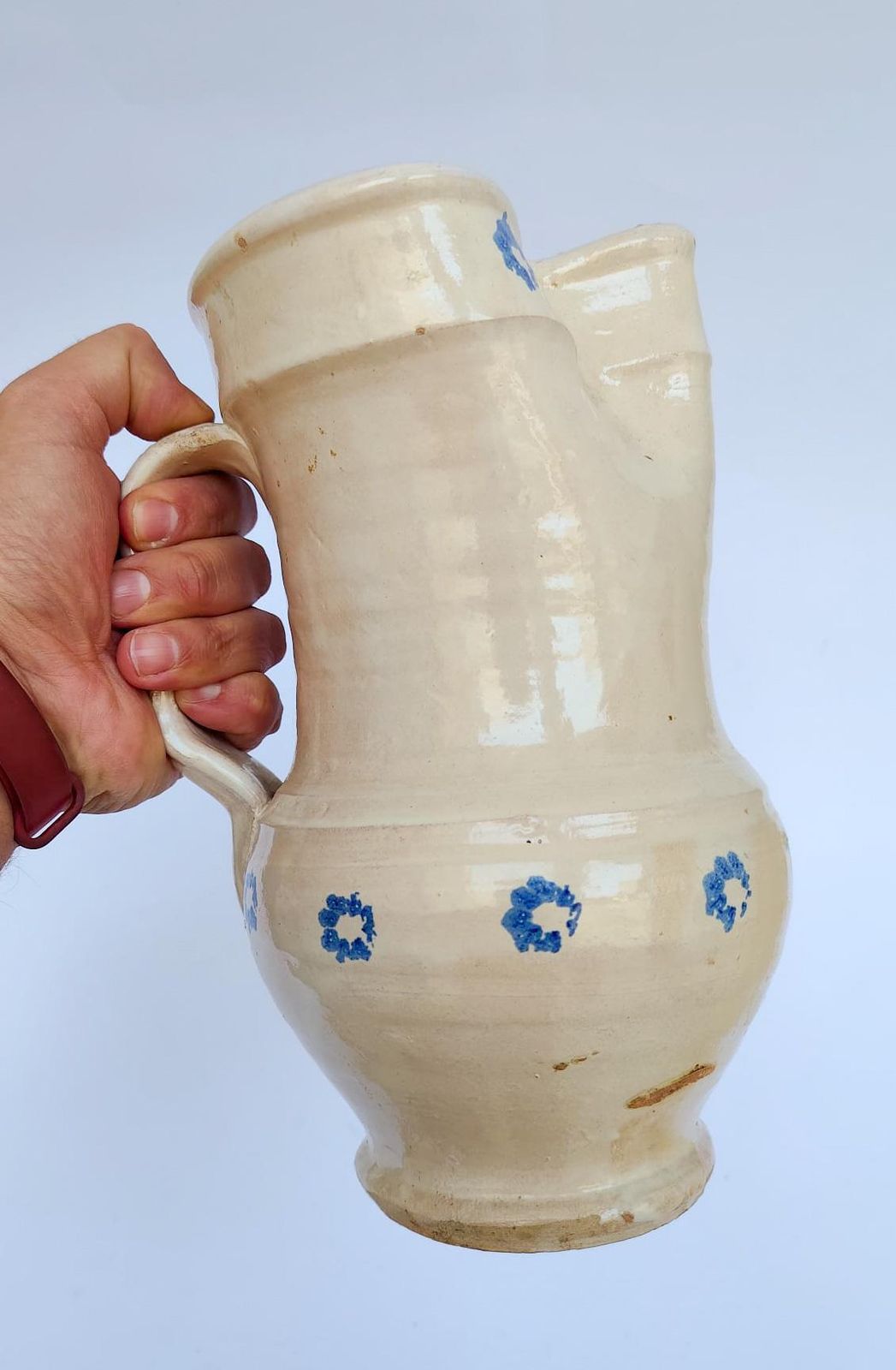 Pair Of Antique Glazed Terracotta Ceramic Jugs From Puglia, Grottaglie, Early 20th Century photo vinterior