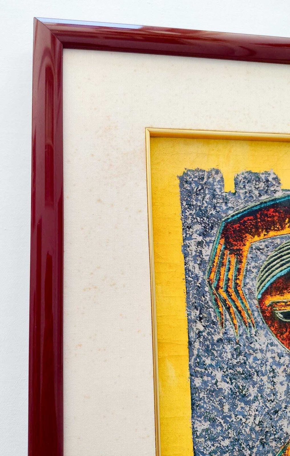 Nkutu A Zowa Woman Africa Tempera Painting On Canvas Unique Work With Frame 1981 photo vinterior