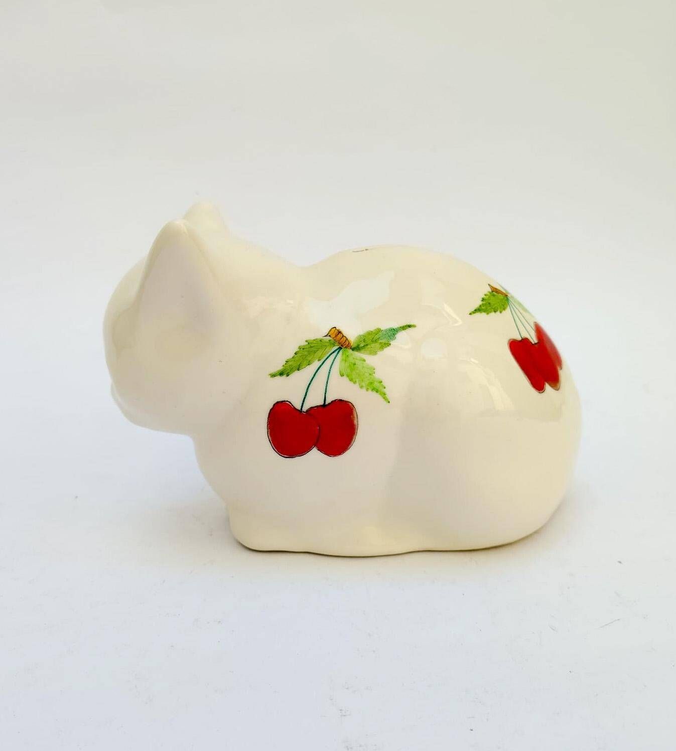 Tirelire chat en céramique, Ernestine Ceramic Art Masters, décoration cerise vintage mid-century photo for sale