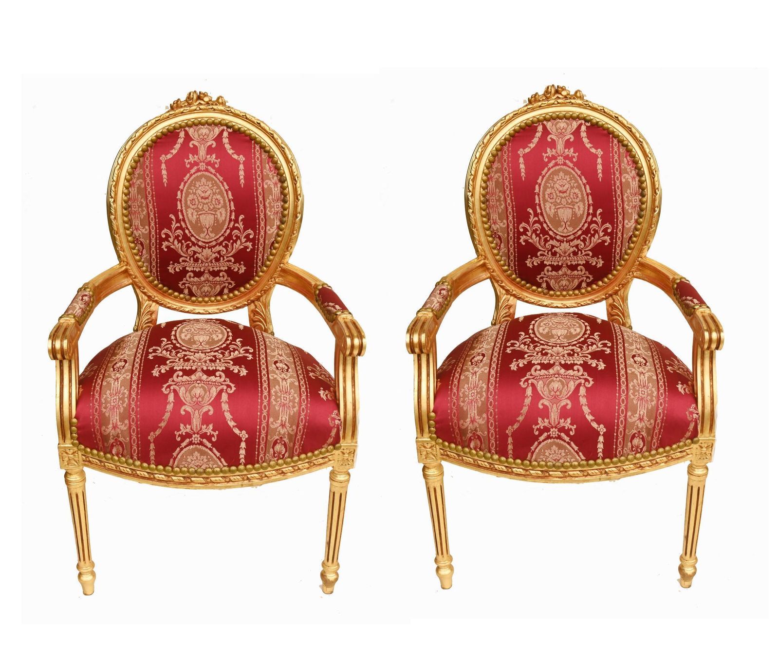 Pair French Gilt Arm Chairs Fauteuil Louis XVI Revival.