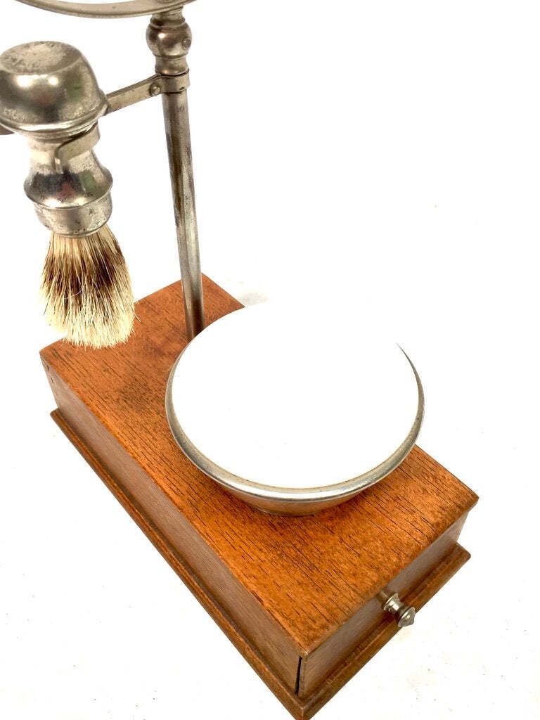 Antique Edwardian Gentleman's Shaving Stand Mirror / Brush &Amp; Shaving Bowl C.1910 photo furniture
