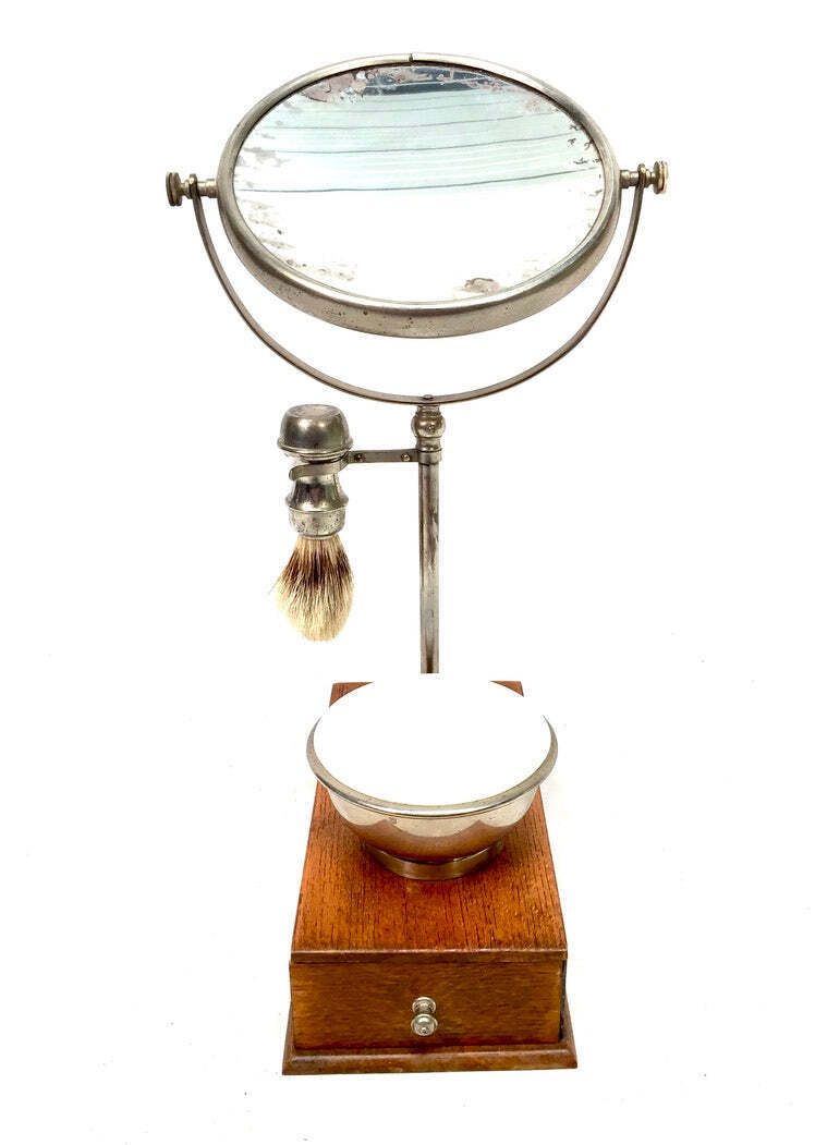 Antique Edwardian Gentleman's Shaving Stand Mirror / Brush &Amp; Shaving Bowl C.1910 photo Home Decor