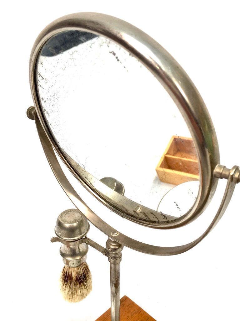 Antique Edwardian Gentleman's Shaving Stand Mirror / Brush &Amp; Shaving Bowl C.1910 photo vintage
