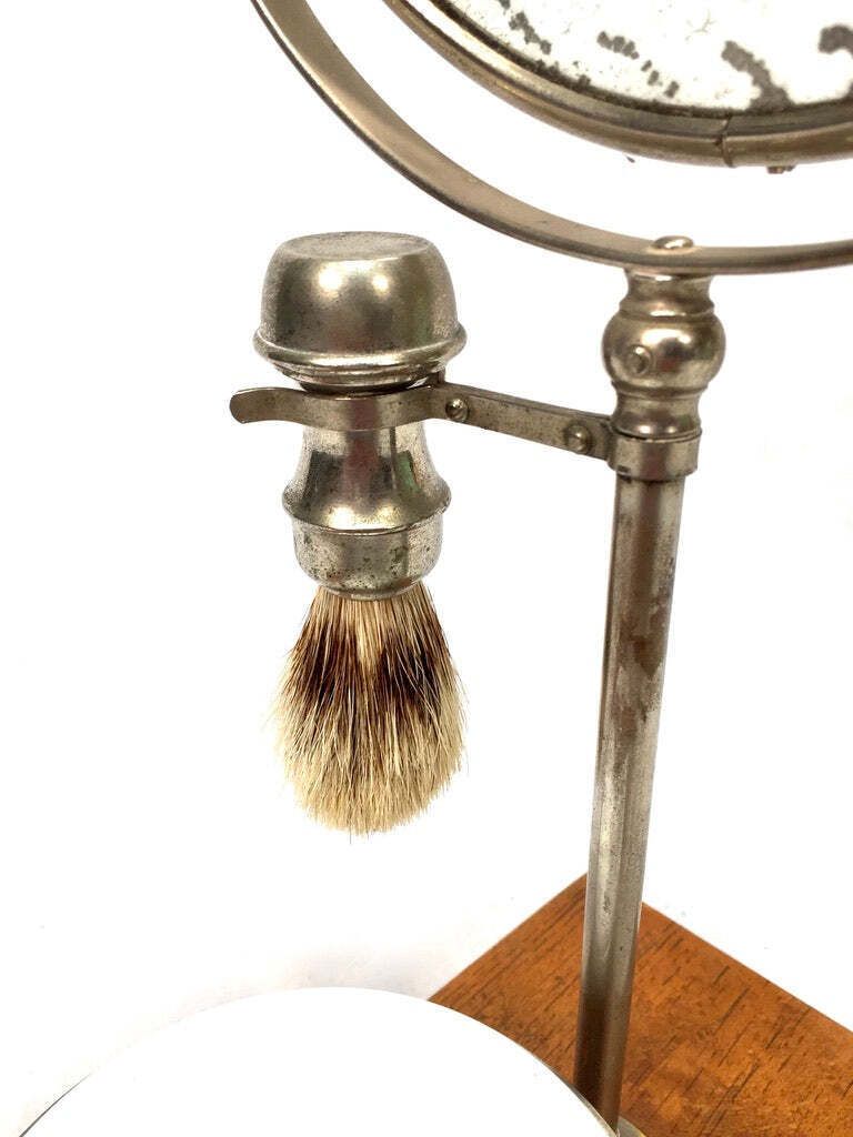photo for sale Antique Edwardian Gentleman's Shaving Stand Mirror / Brush &Amp; Shaving Bowl C.1910