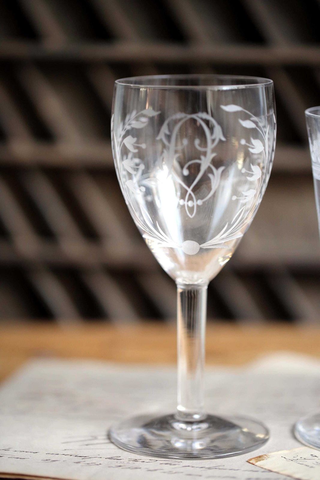 Collection Of 9 Antique Crystal Glasses Engraved Monogrammed Wine Glasses Baccarat photo 135.0