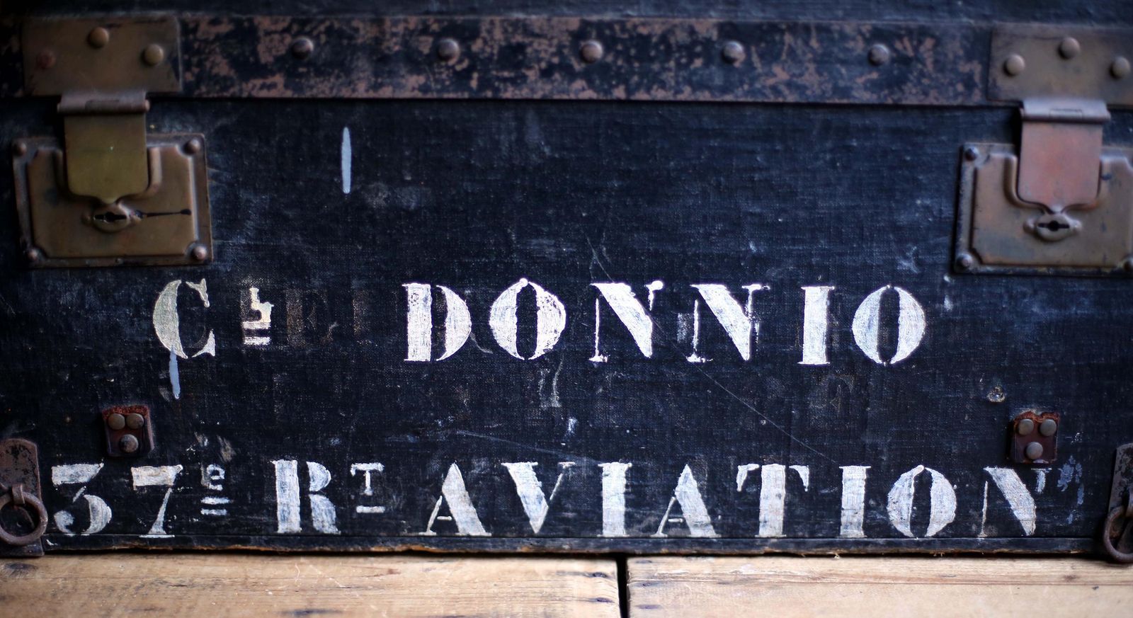 Antique Wood Military Box Aviation Regiment Wwi Black Trunk First World War Storage Chest French Army photo Furniture