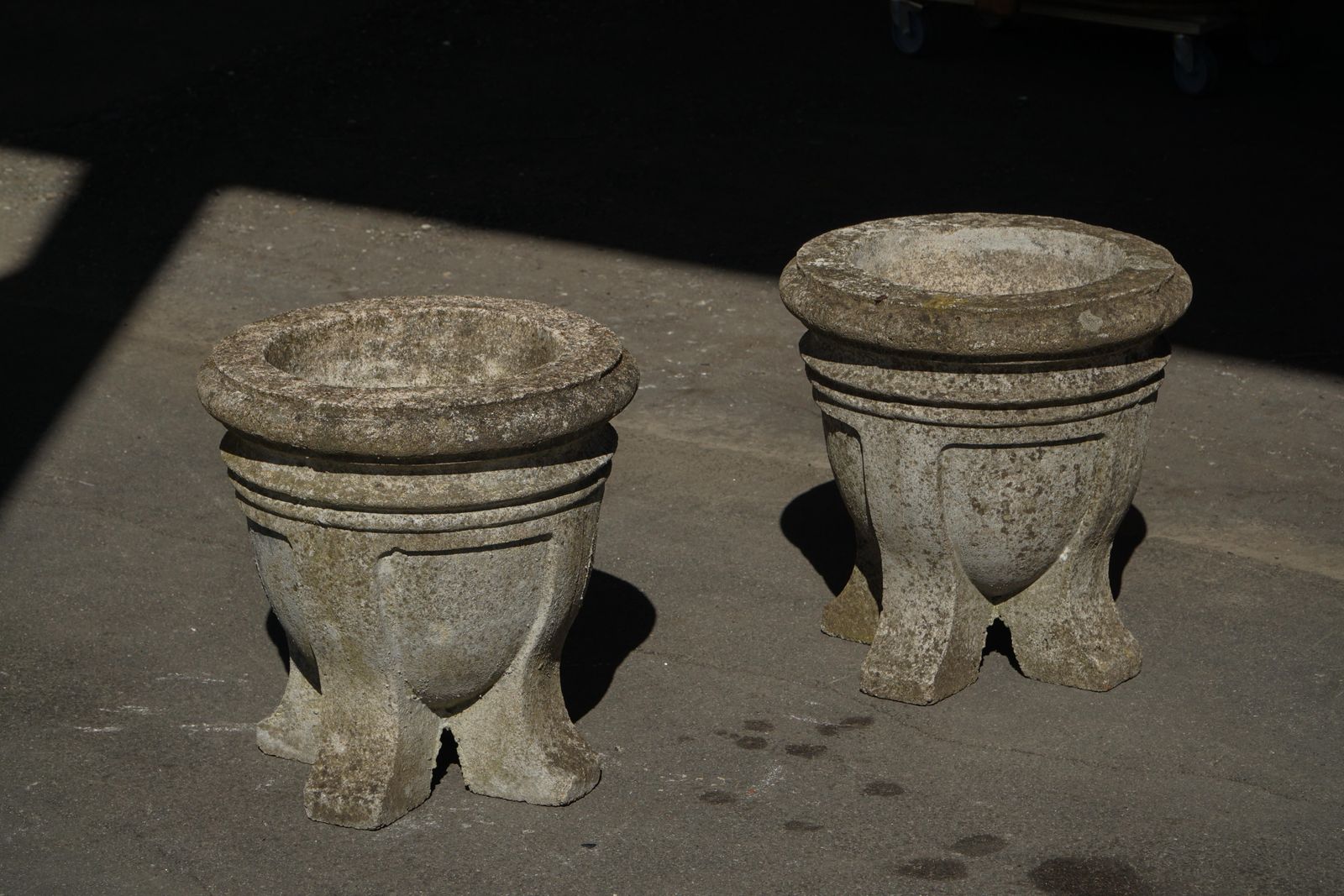photo furniture Pair Of French Mid Century Cast Stone Garden Urns / Jardinières, 1950s