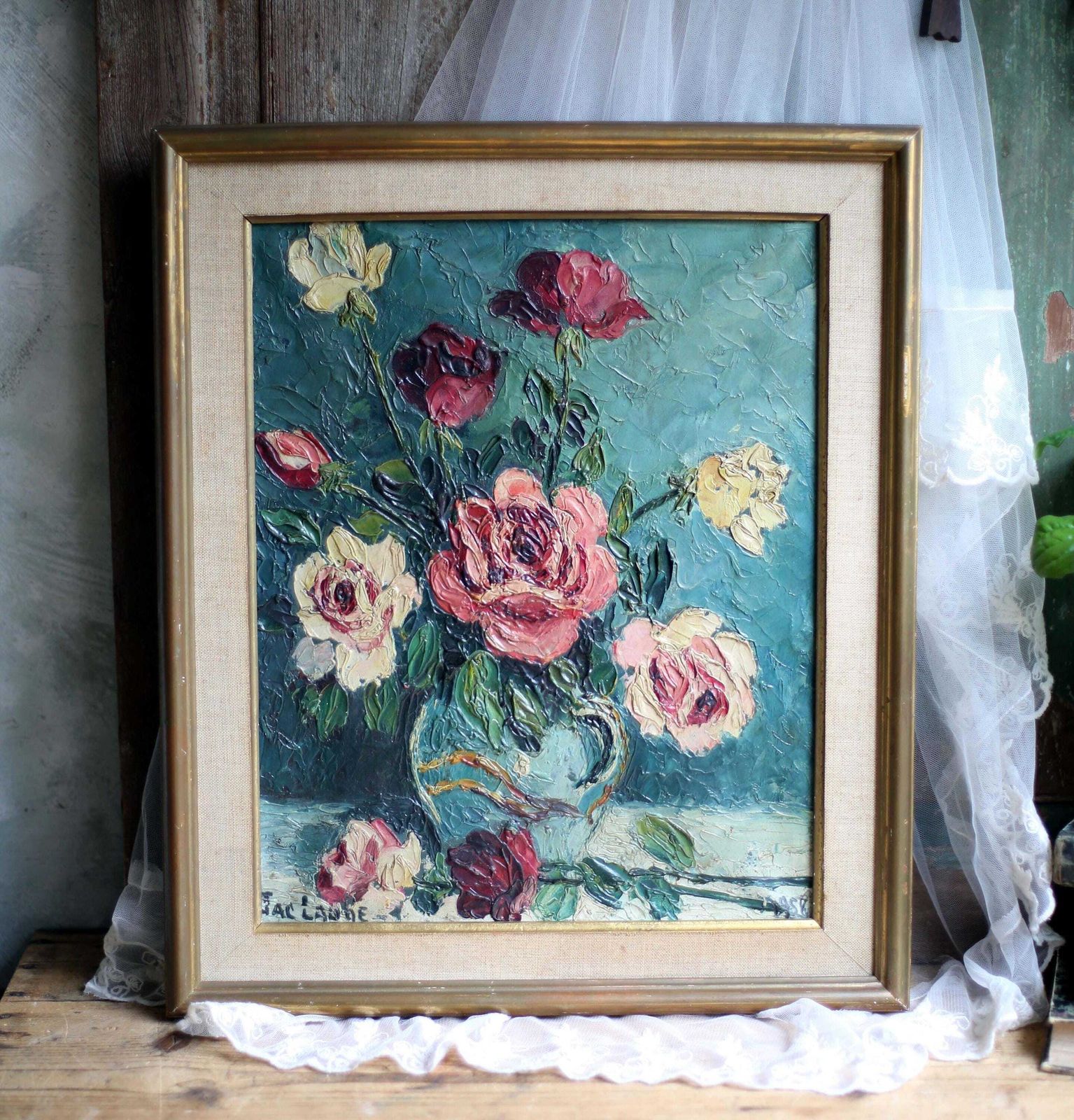 French Floral Oil Painting Canvas Art Flowers Framed Impasto Still Life By Jac Laube