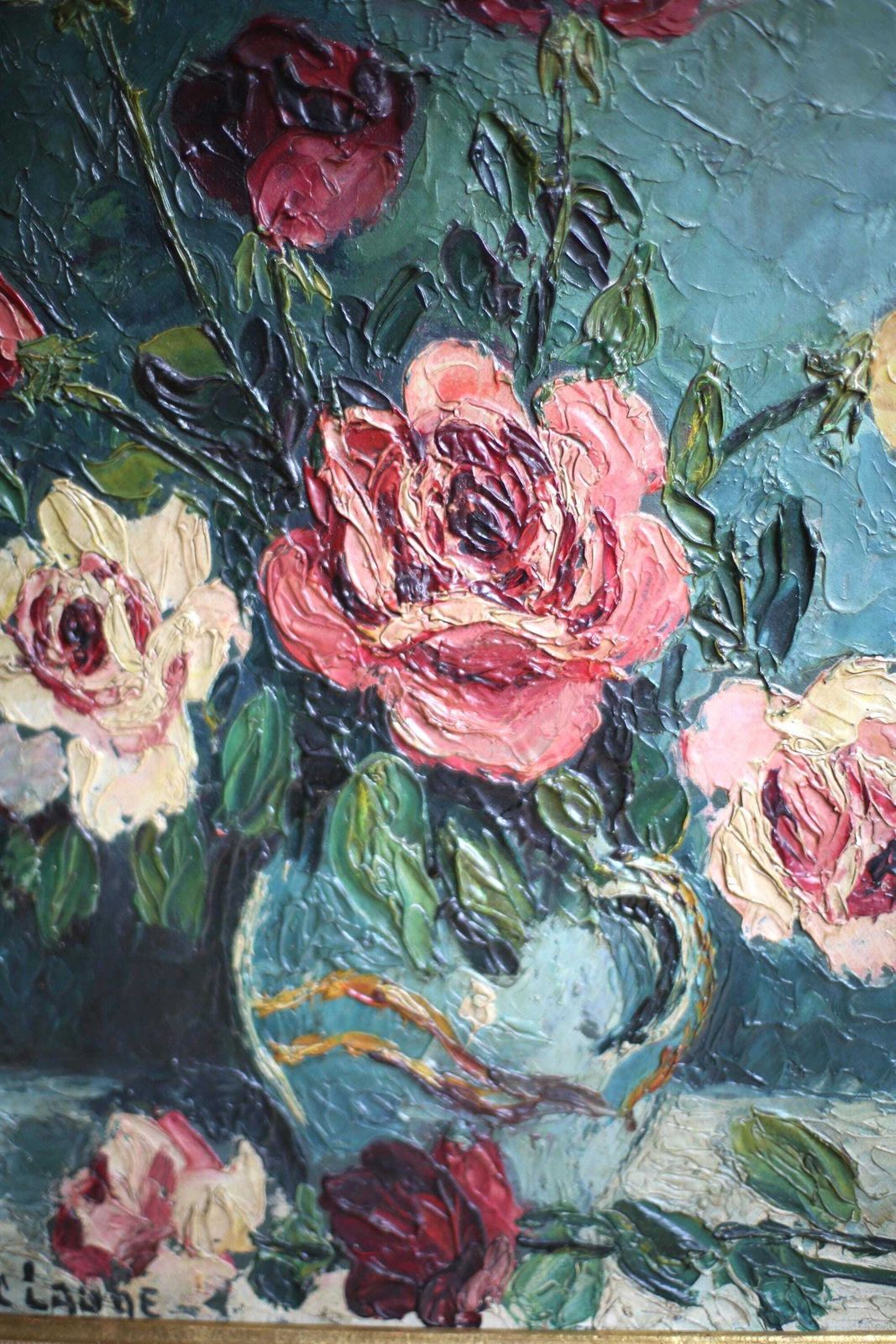 French Floral Oil Painting Canvas Art Flowers Framed Impasto Still Life By Jac Laube photo Art