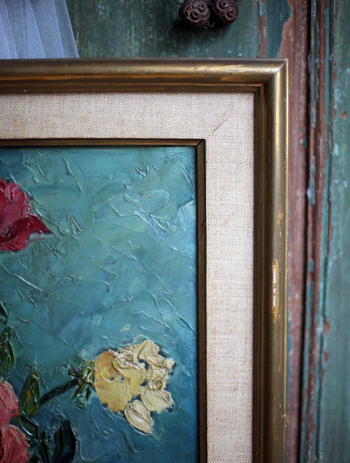 photo for sale French Floral Oil Painting Canvas Art Flowers Framed Impasto Still Life By Jac Laube
