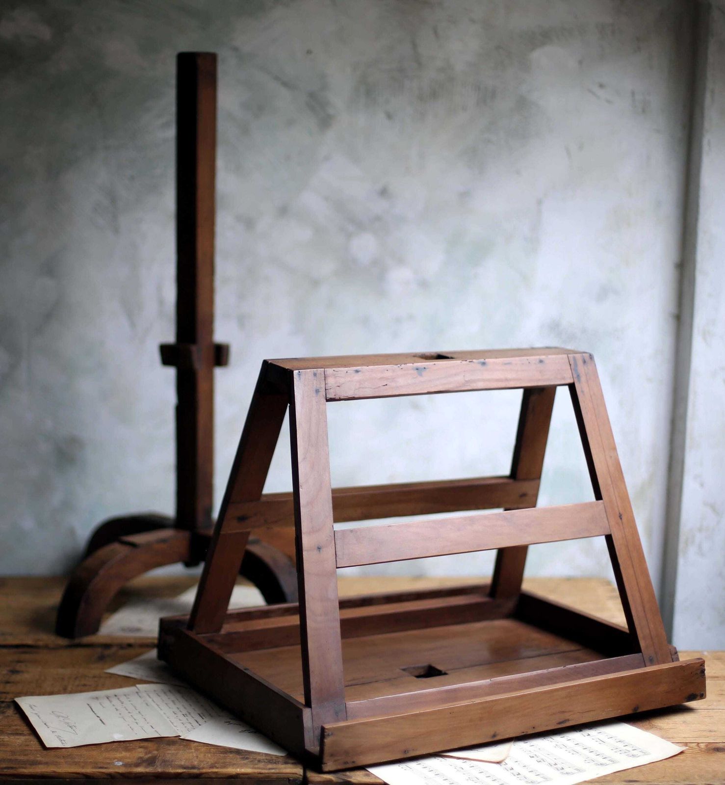 349.0 Antique French Duet Music Stand Tabletop Double Sided Lectern Wooden Guest Book Menu Holder photo